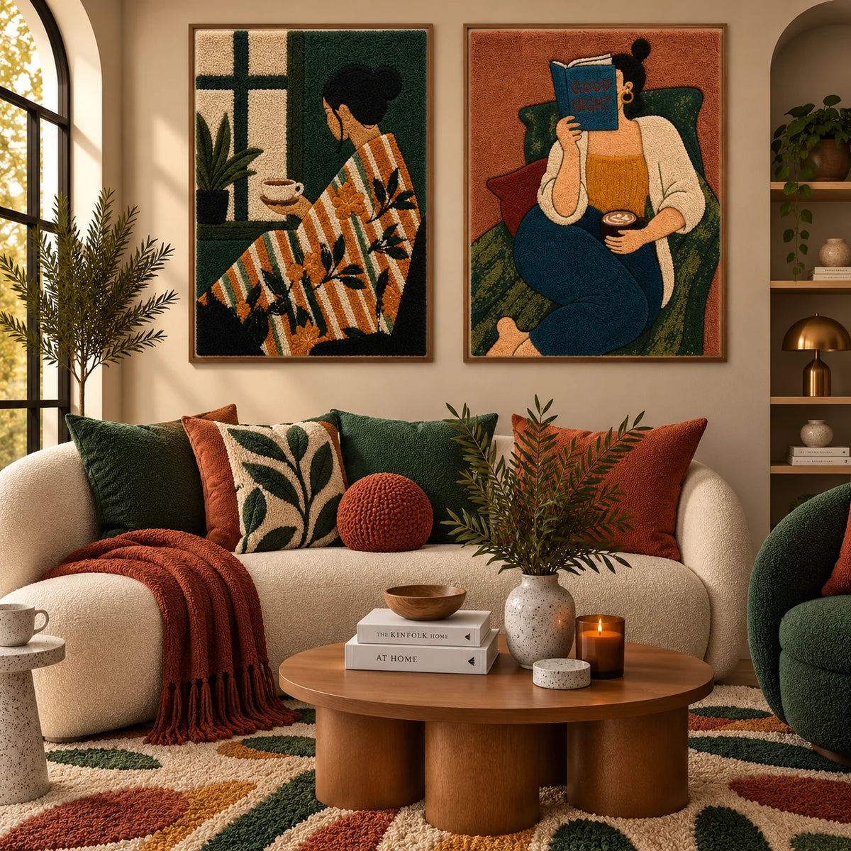 Gilded Jardin × Good Night Reader paired wool wall art in a styled room — Quiet Tea