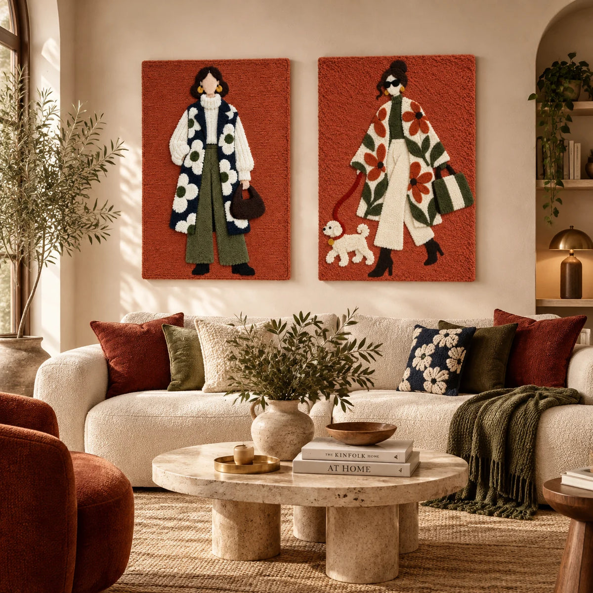 Daisy Coat Afternoon × Floral Coat and Little Companion paired wool wall art in a styled room — A Floral Afternoon