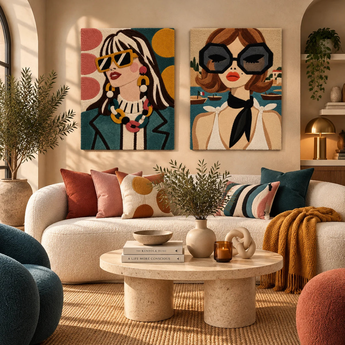 Golden Frames and Teal Lapels × Harbor Holiday Muse paired wool wall art in a styled room — Holiday Frame Poise