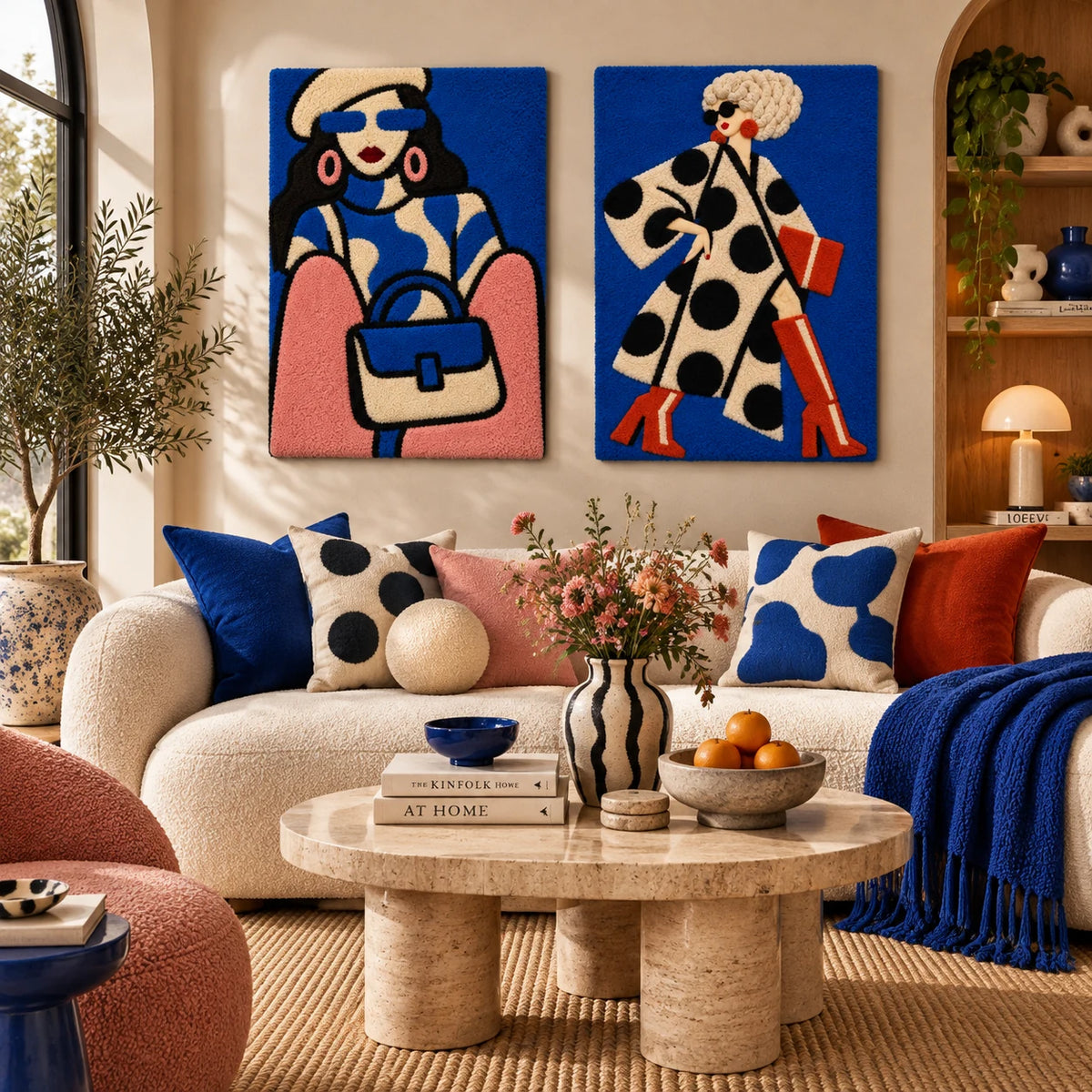 Cobalt Beret Blush Sleeves × Cobalt Catwalk paired wool wall art in a styled room — Cobalt Promenade