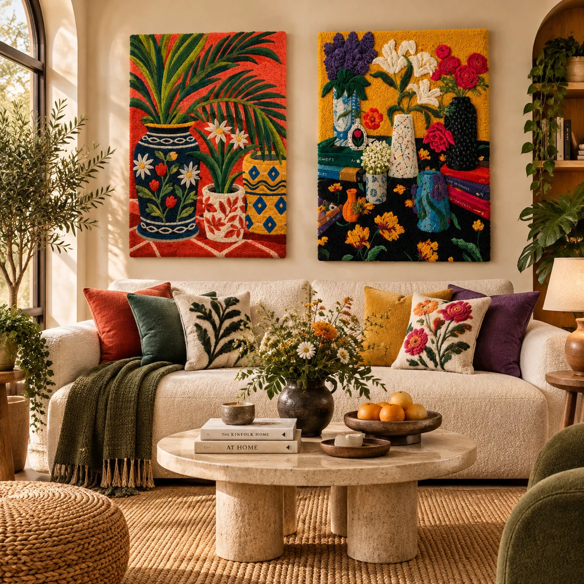 Midnight Botanica × Summer Table Bouquet paired wool wall art in a styled room — Summer Vessels