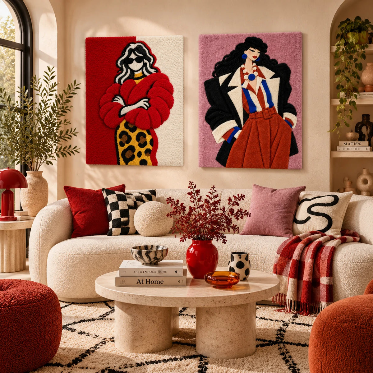 Scarlet Coat Confidence × Scarlet Trousers and Cobalt Accents paired wool wall art in a styled room — Scarlet Confidence