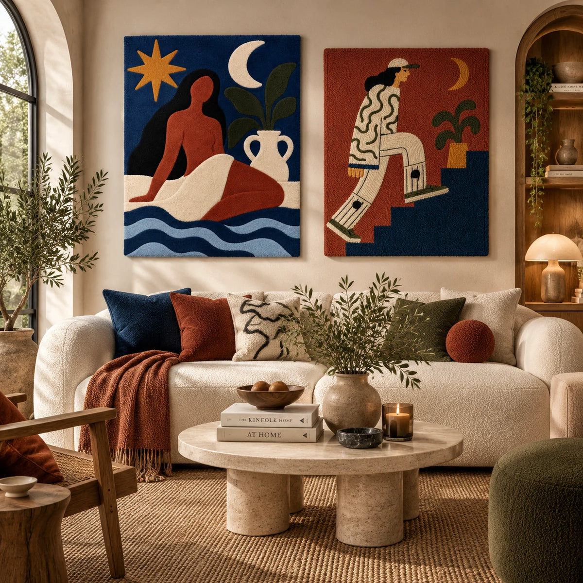 Moonlit Muse by Waves × Crescent Stairwalker paired wool wall art in a styled room — Moonlit Steps