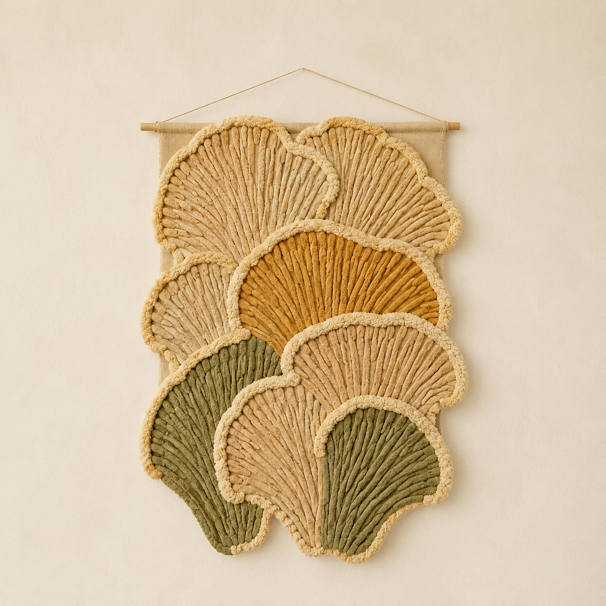 Hewn Earth Ginkgo Cascade wall art featuring a detailed ginkgo leaf design on a neutral background.