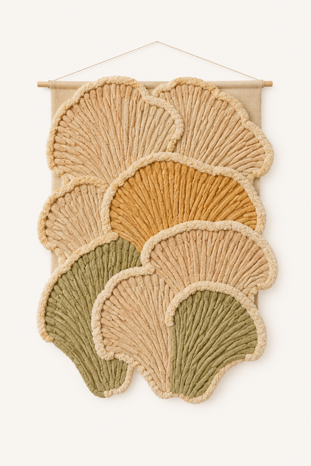 Hewn Earth Ginkgo Cascade wall art featuring a flowing, artistic ginkgo leaf design on a textured background.