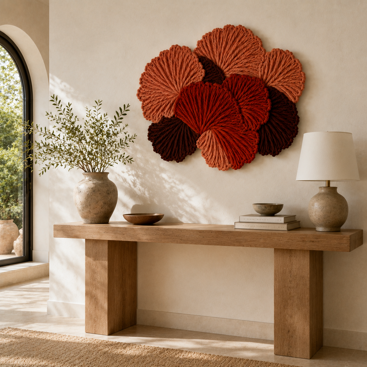 Hewn Earth Ember Bloom Cluster wall art with vibrant, abstract floral design in warm tones, suitable for modern home decor.