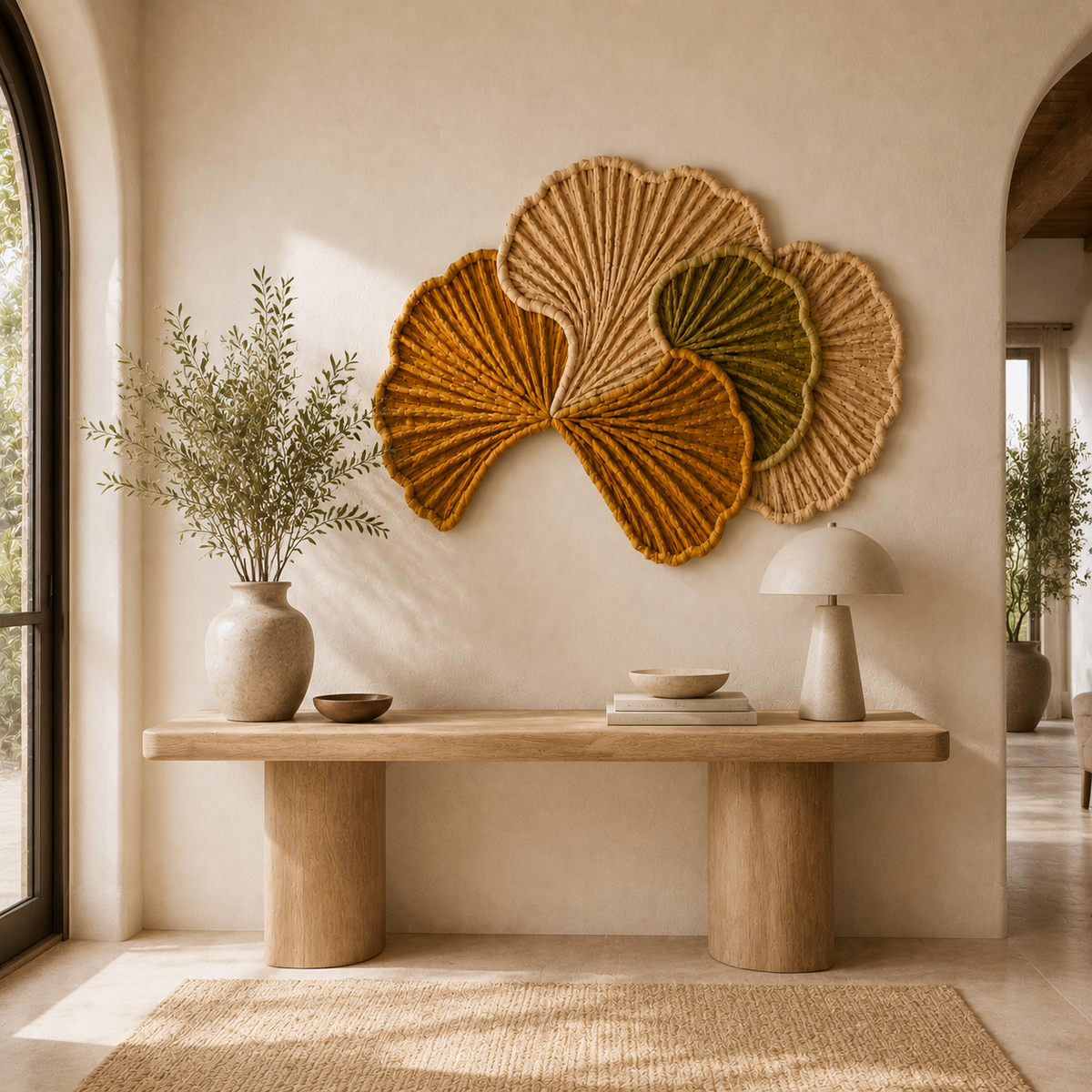 Hewn Earth Ginkgo Fold wall art featuring a detailed illustration of ginkgo leaves on a neutral background.