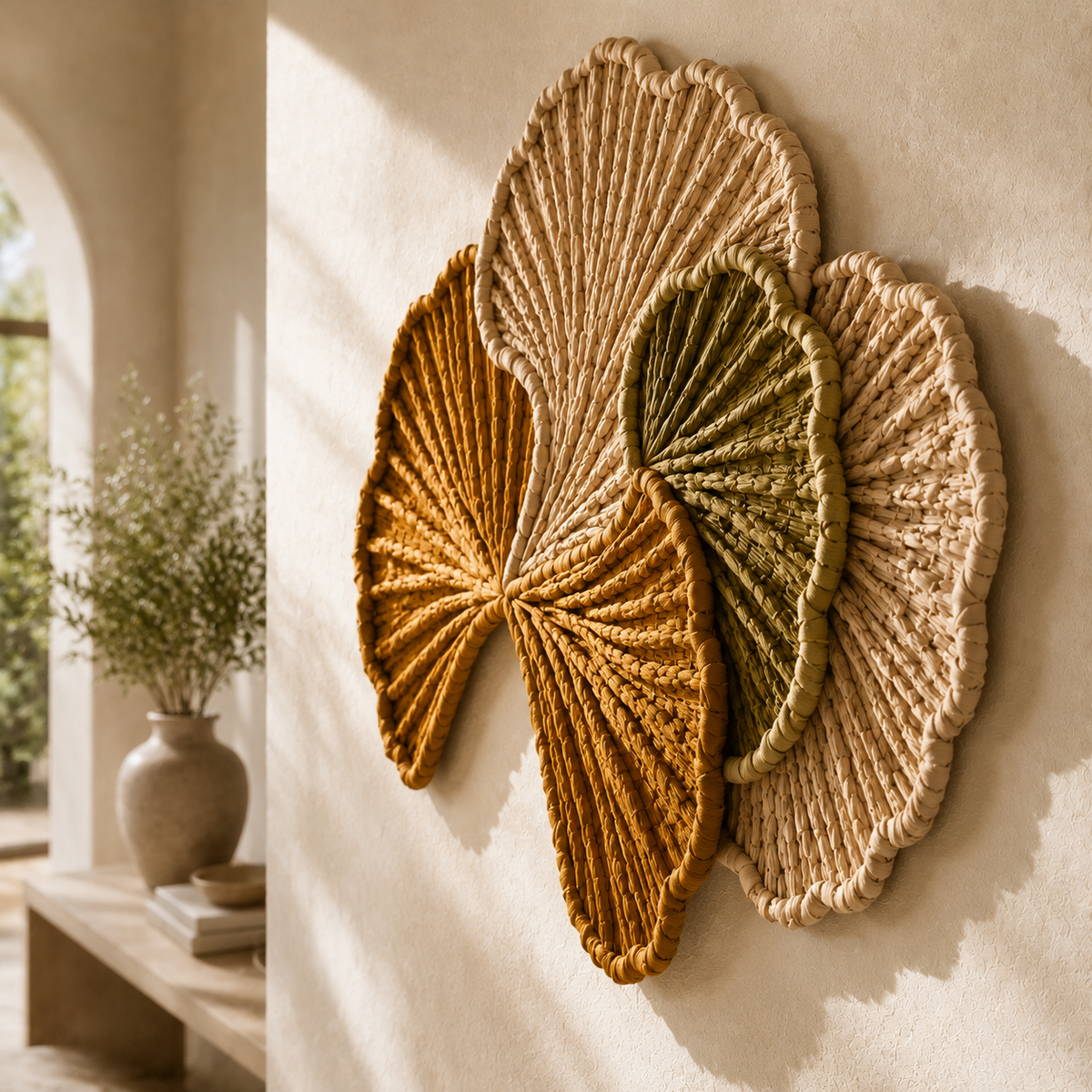 Ginkgo Fold wall art by Hewn Earth featuring a minimalist ginkgo leaf design in earthy tones, suitable for modern home decor.