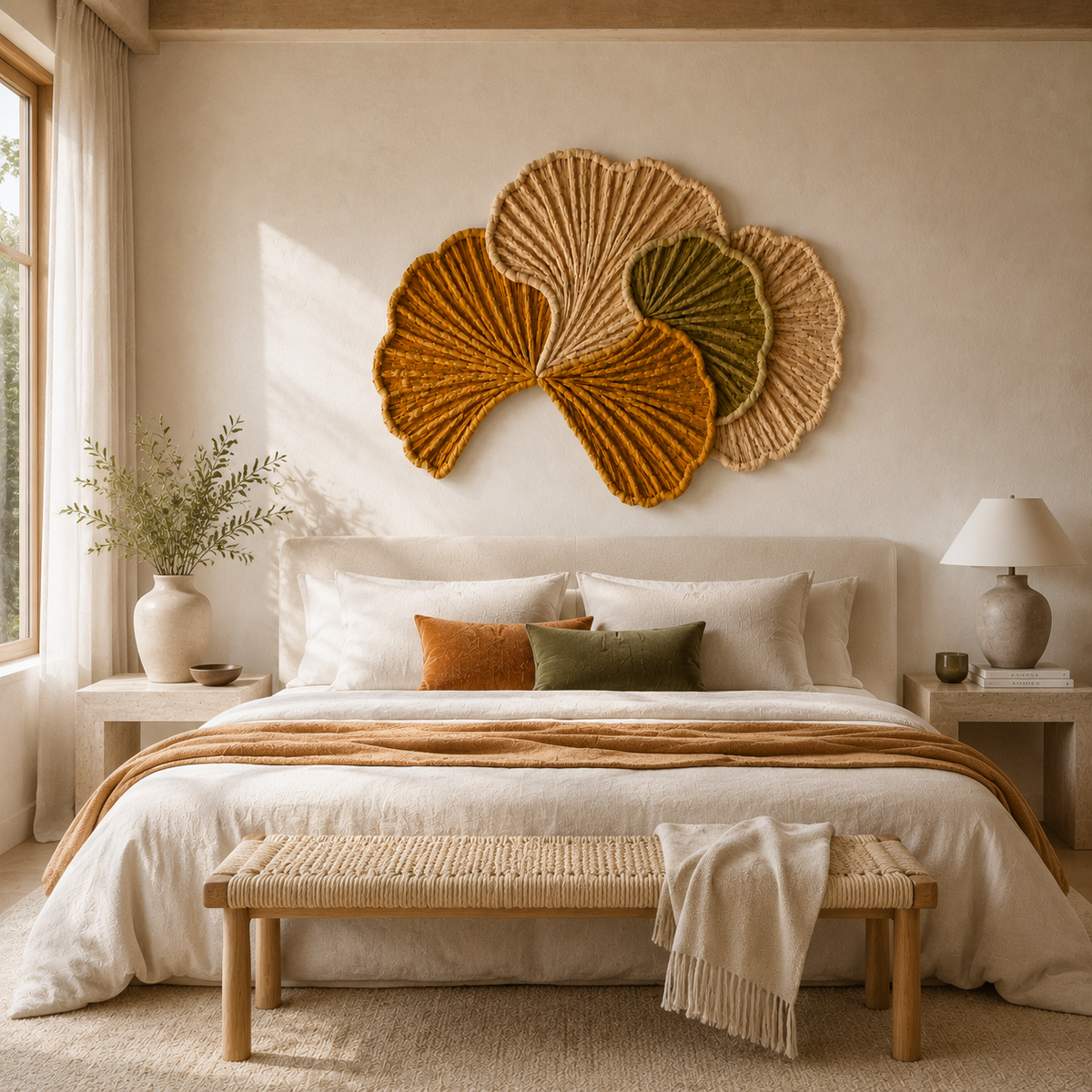 Hewn Earth Ginkgo Fold wall art featuring abstract ginkgo leaf design in earthy tones, modern decor piece for interior styling.