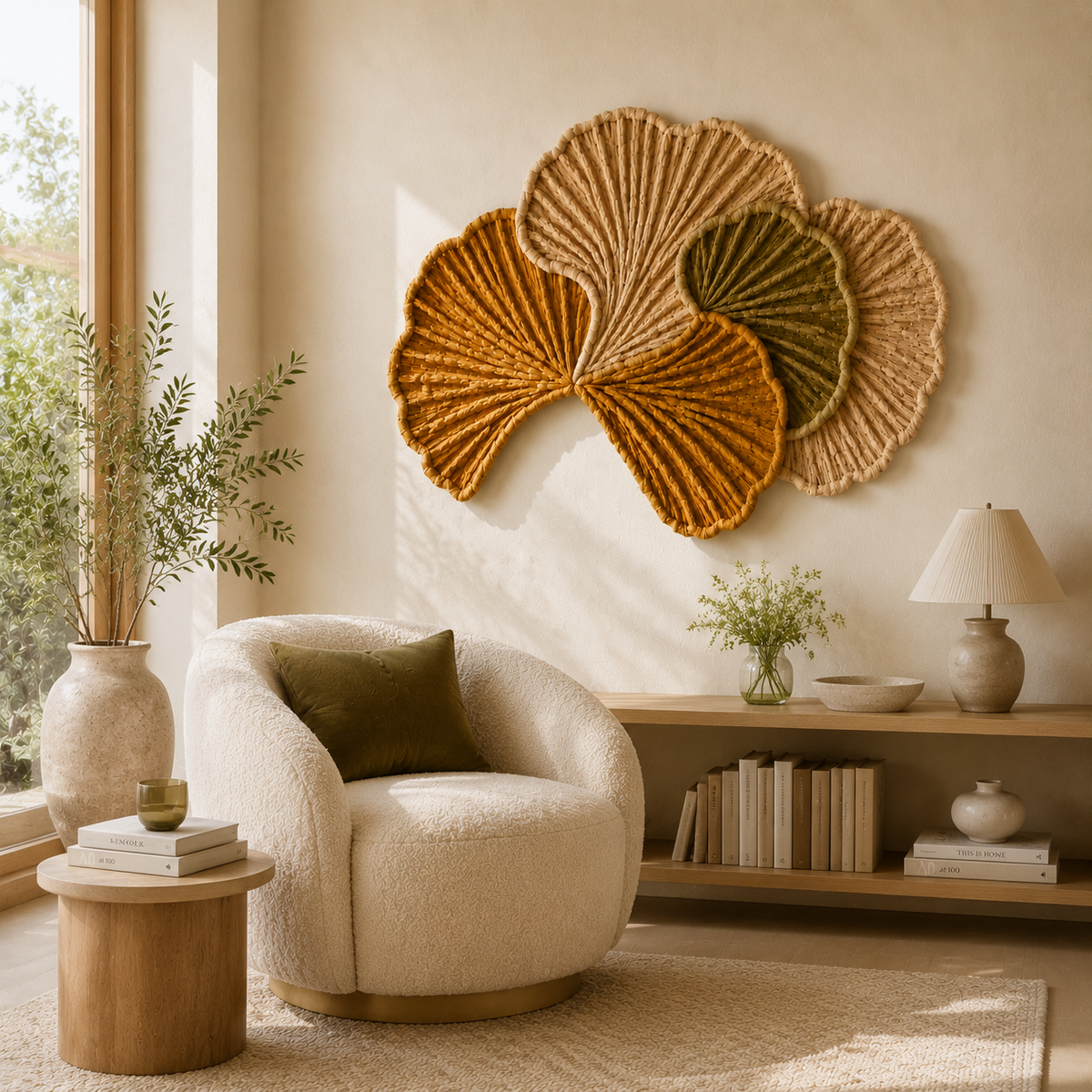 Hewn Earth Ginkgo Fold wall art featuring a modern, abstract design in earthy tones, perfect for contemporary home decor.