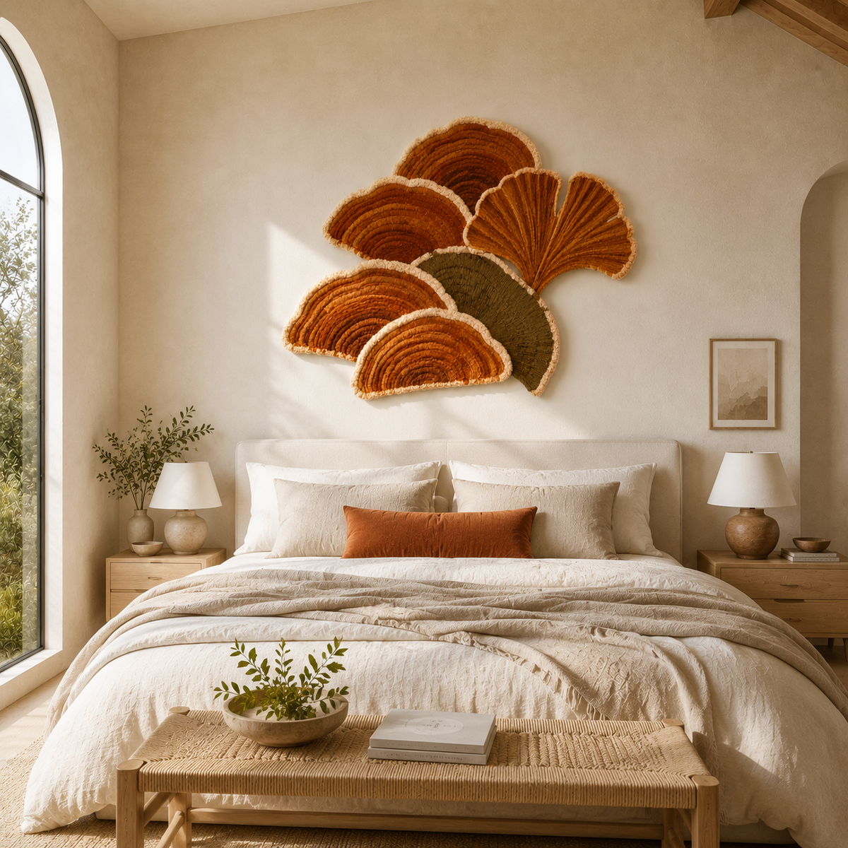 Rust-colored fan leaves wall art by Hewn Earth featuring a natural leaf design on a neutral background.