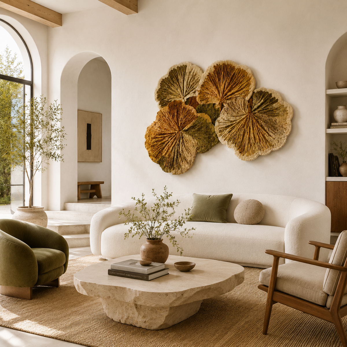 Autumn Ginkgo Cluster wall art by Hewn Earth featuring vibrant ginkgo leaves in warm autumn tones on a textured background.