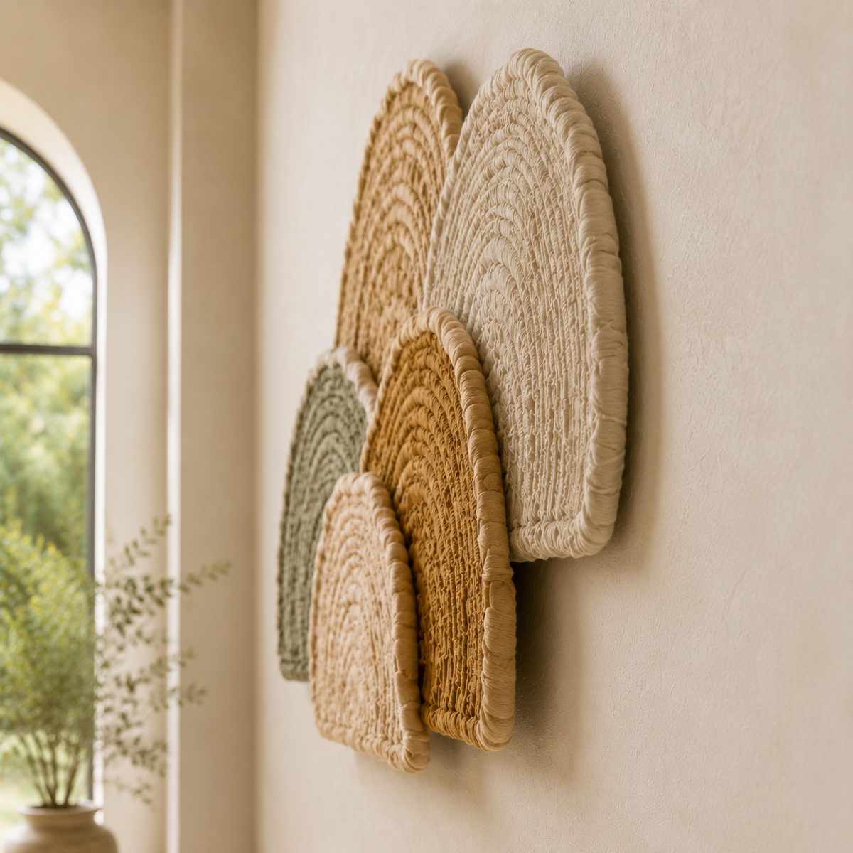 Hewn Earth Sandstone Arches wall art, natural textured sandstone design on a white background, modern decorative wall decor.