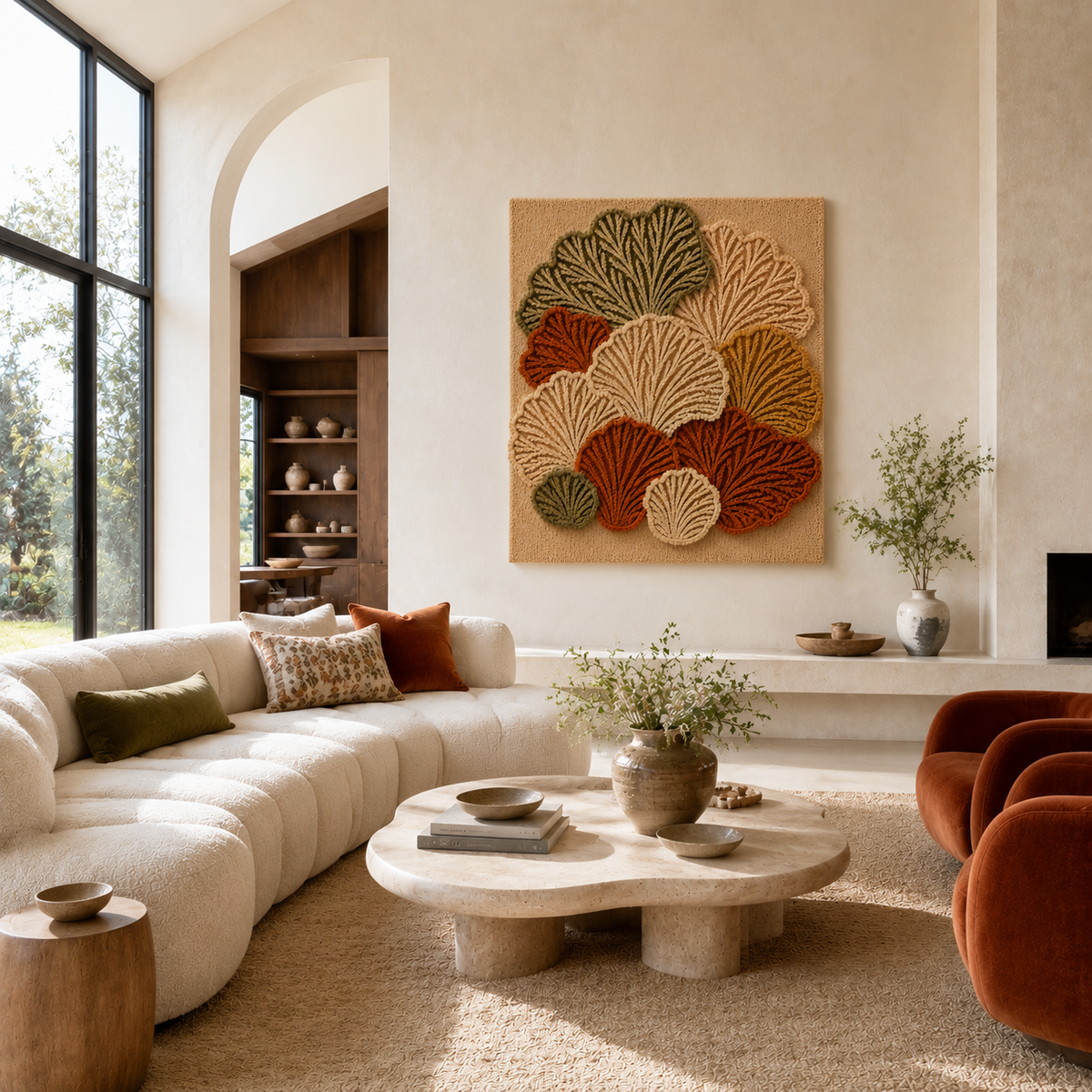 Ginkgo Mosaic wall art by Hewn Earth featuring a detailed, colorful ginkgo leaf design on a textured background.