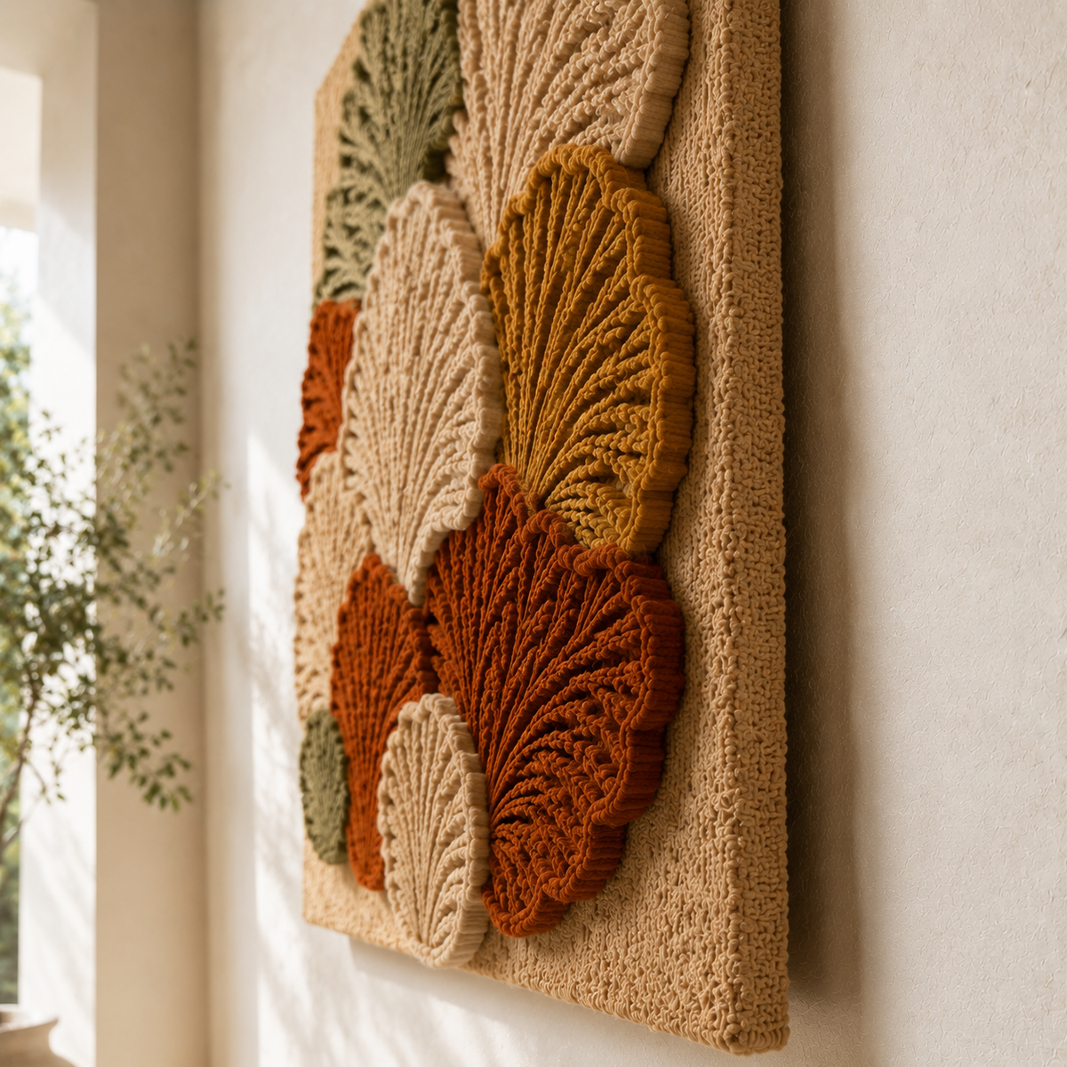 Colorful Ginkgo Mosaic wall art by Hewn Earth featuring intricate tile patterns and vibrant yellow and green ginkgo leaf designs.