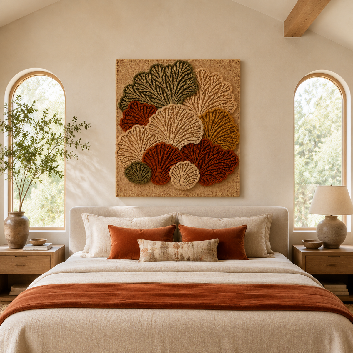 Hewn Earth Ginkgo Mosaic wall art featuring a natural botanical design with intricate ginkgo leaf patterns on a textured surface.