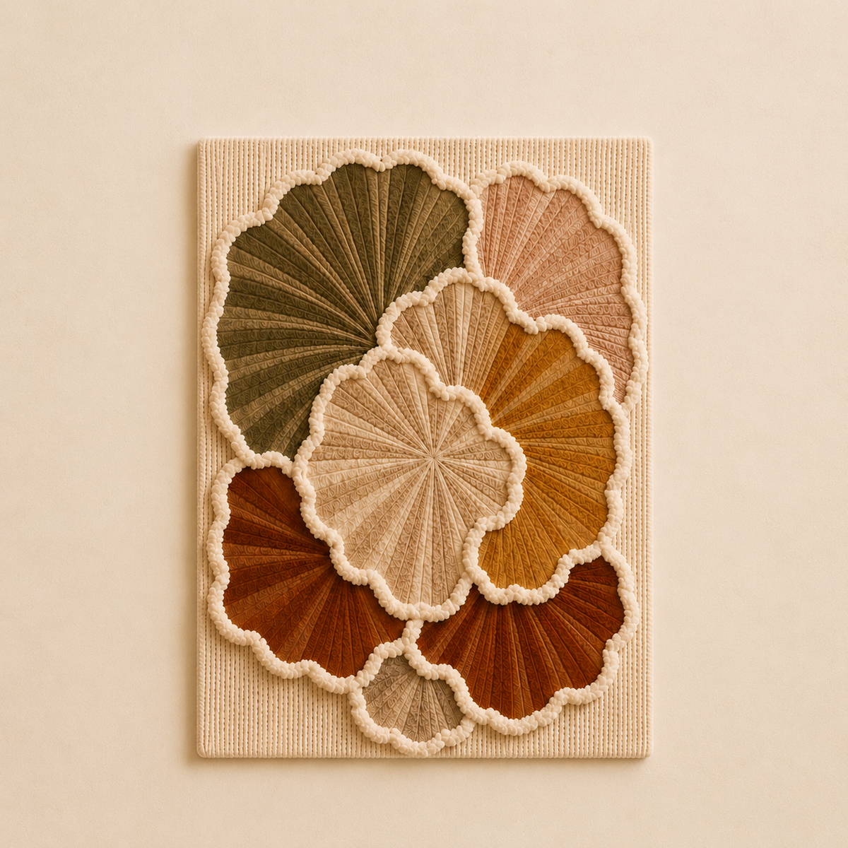 Hewn Earth Petal Rosette wall art featuring a delicate floral design in soft pastel colors, ideal for wall decor.