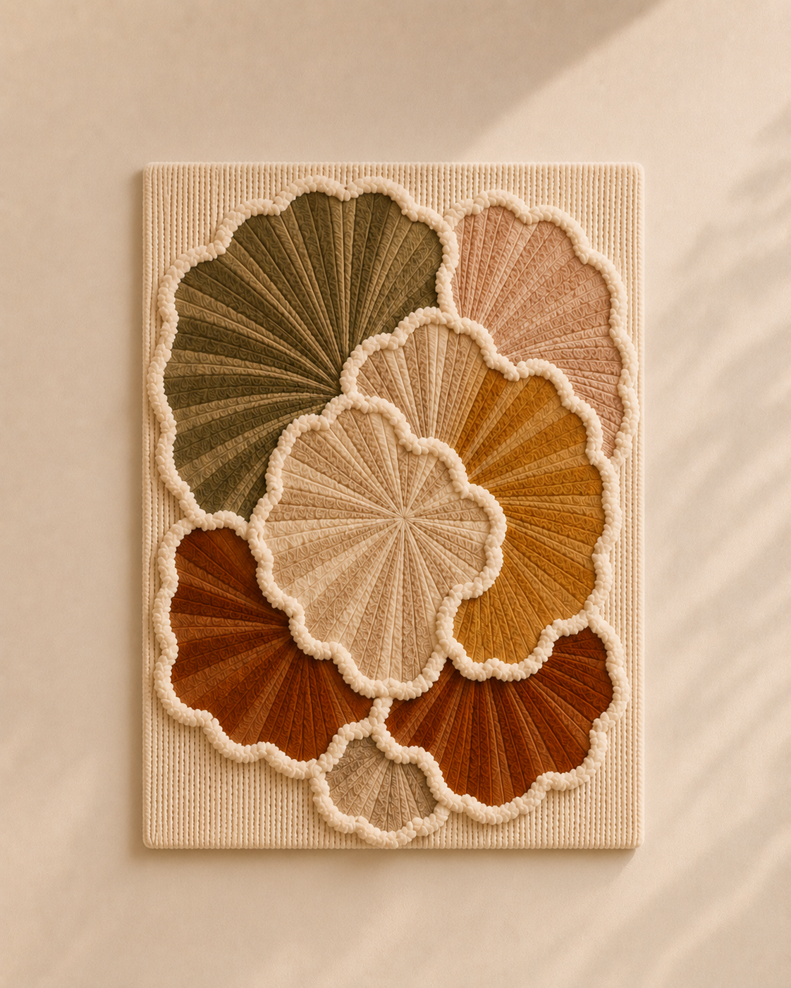 Hewn Earth Petal Rosette wall art featuring layered, textured petal design in neutral tones for elegant home decor.