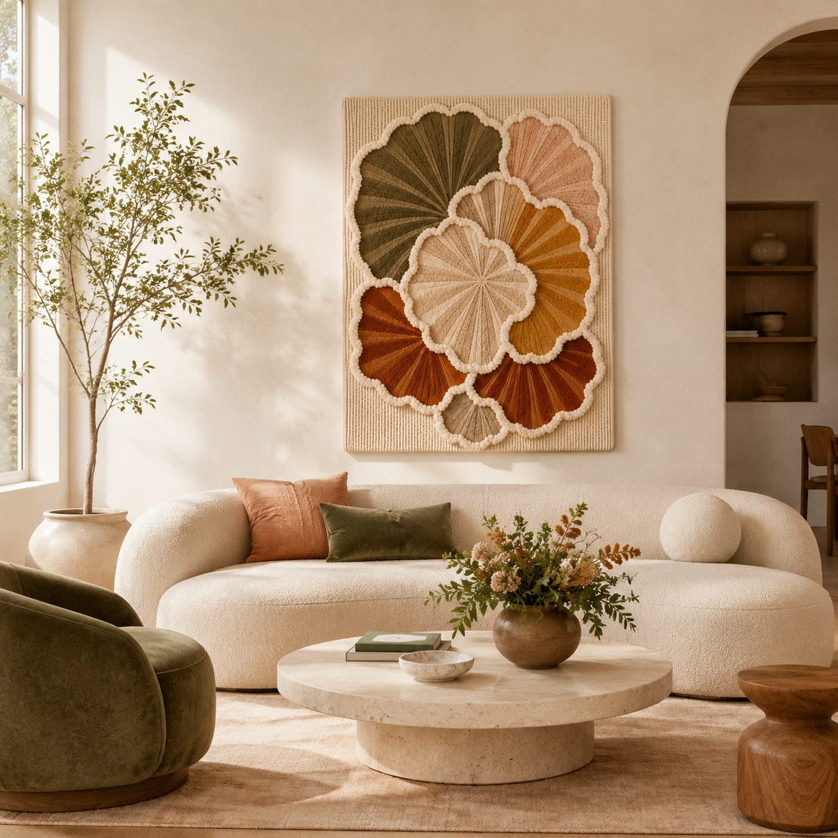 Hewn Earth Petal Rosette wall art featuring a detailed, textured ceramic rosette design in earthy tones.