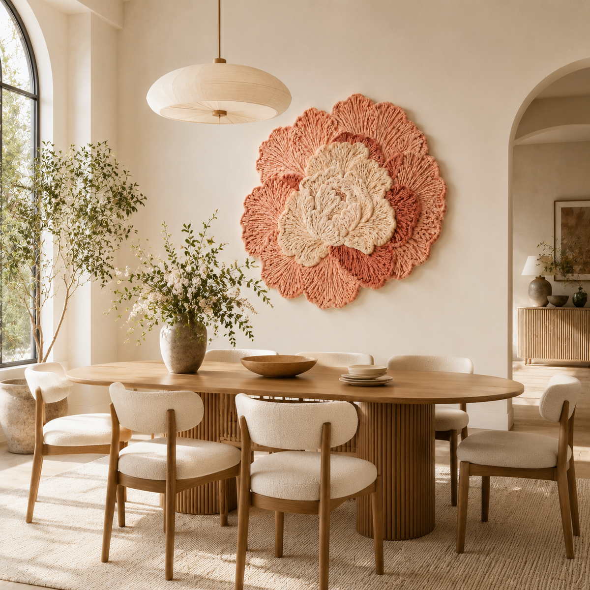 Hewn Earth Coral Camellia wall art, vibrant orange floral design on textured canvas, decorative home wall decor piece