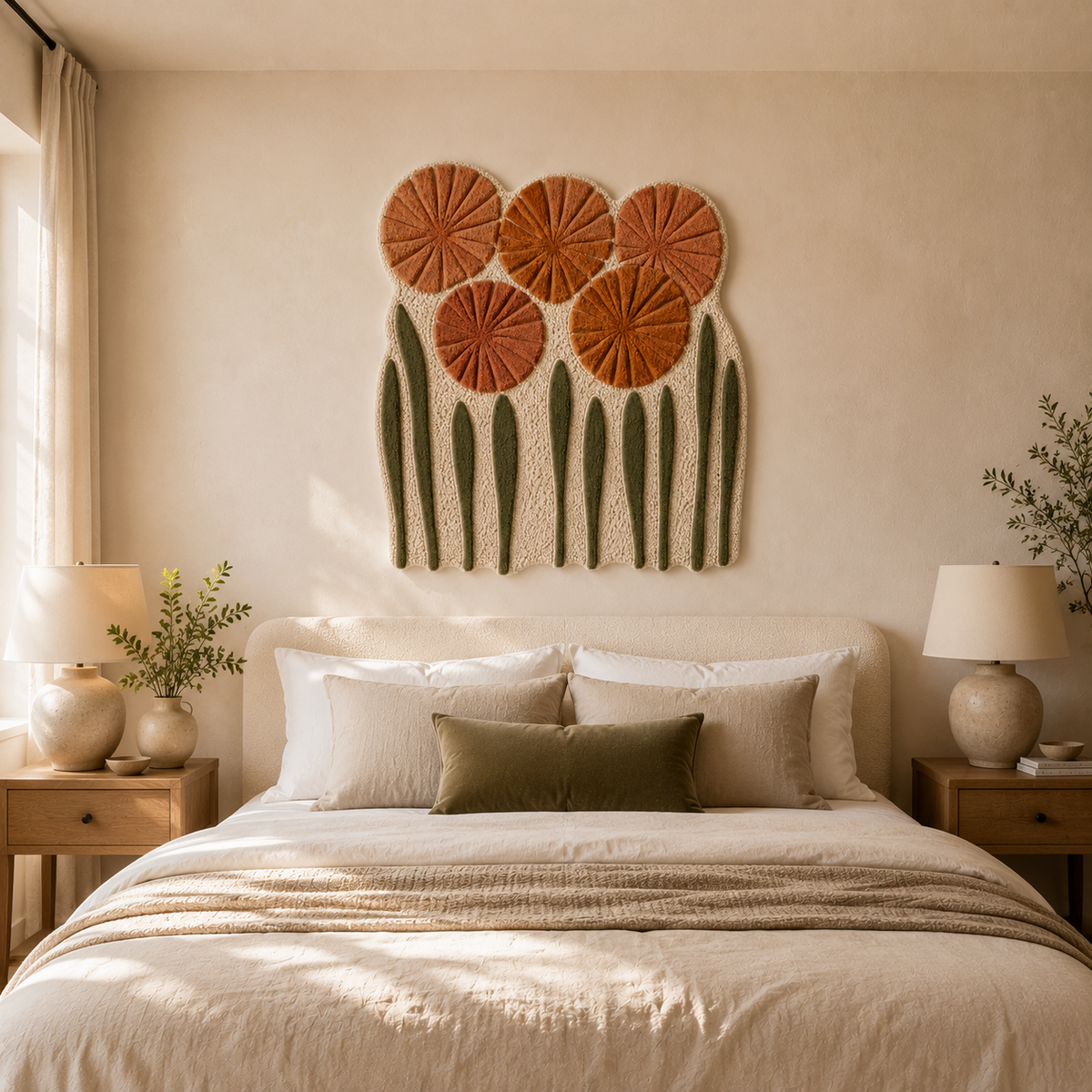 Hewn Earth terracotta poppies wall art featuring vibrant terracotta-colored poppy flowers on a neutral background.