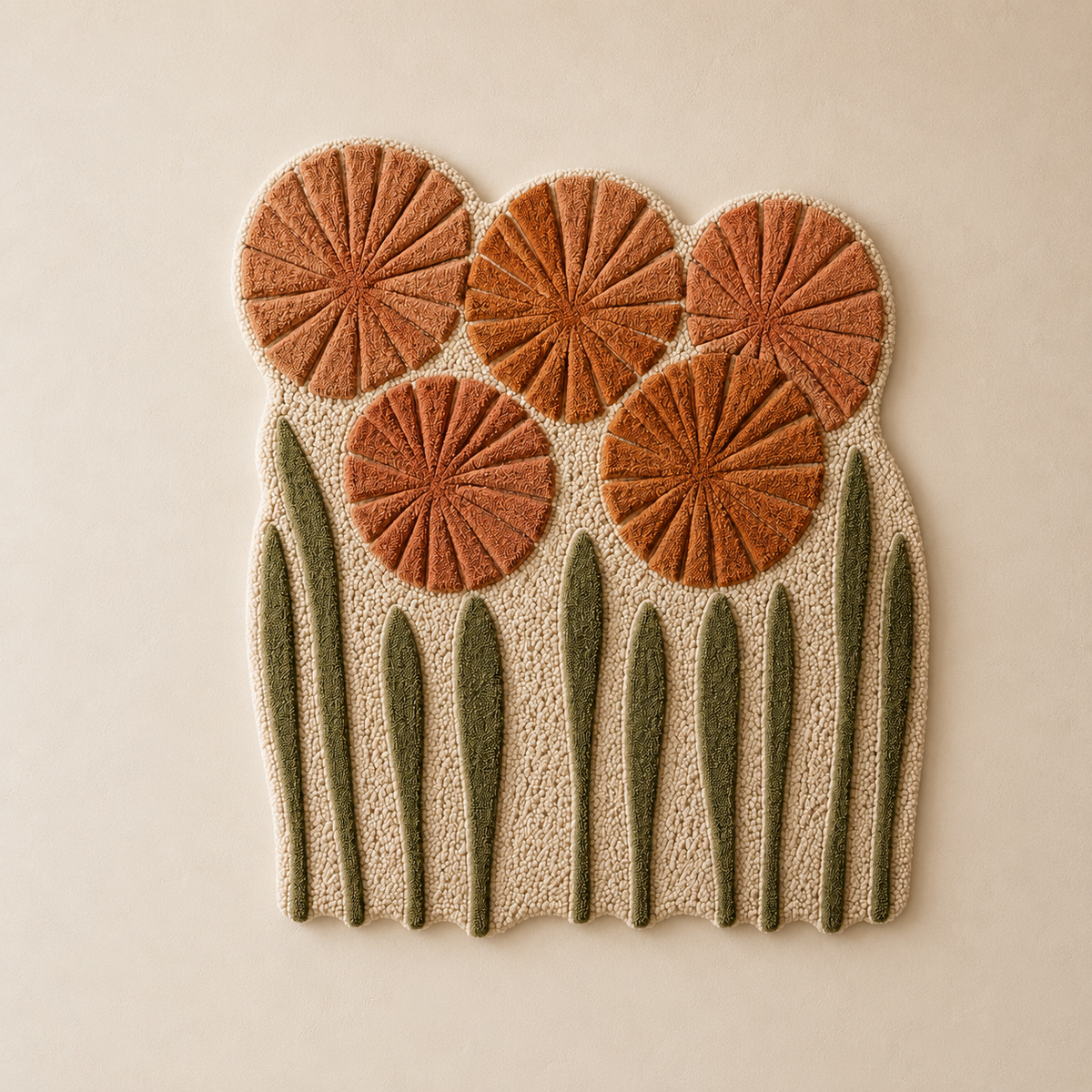 Hewn Earth wall art featuring vibrant terracotta poppies in a natural, earthy design on a textured background.