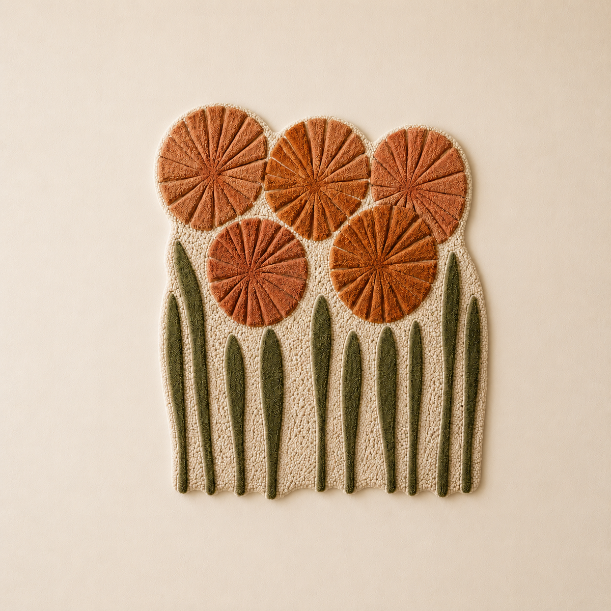 Hewn Earth terracotta wall art featuring vibrant poppy flower design on a textured background.