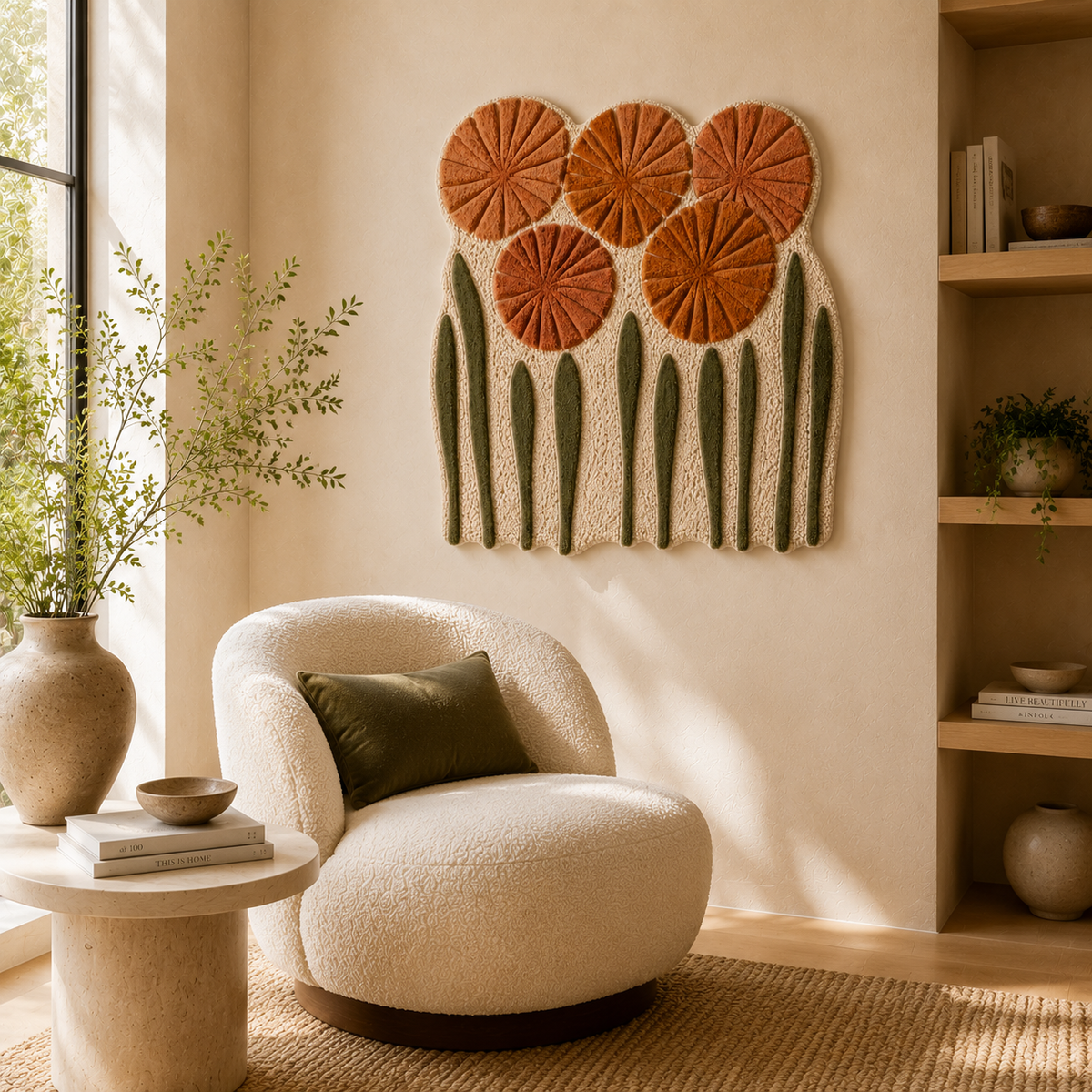 Hewn Earth terracotta poppies wall art featuring vibrant poppy flower design on textured background.