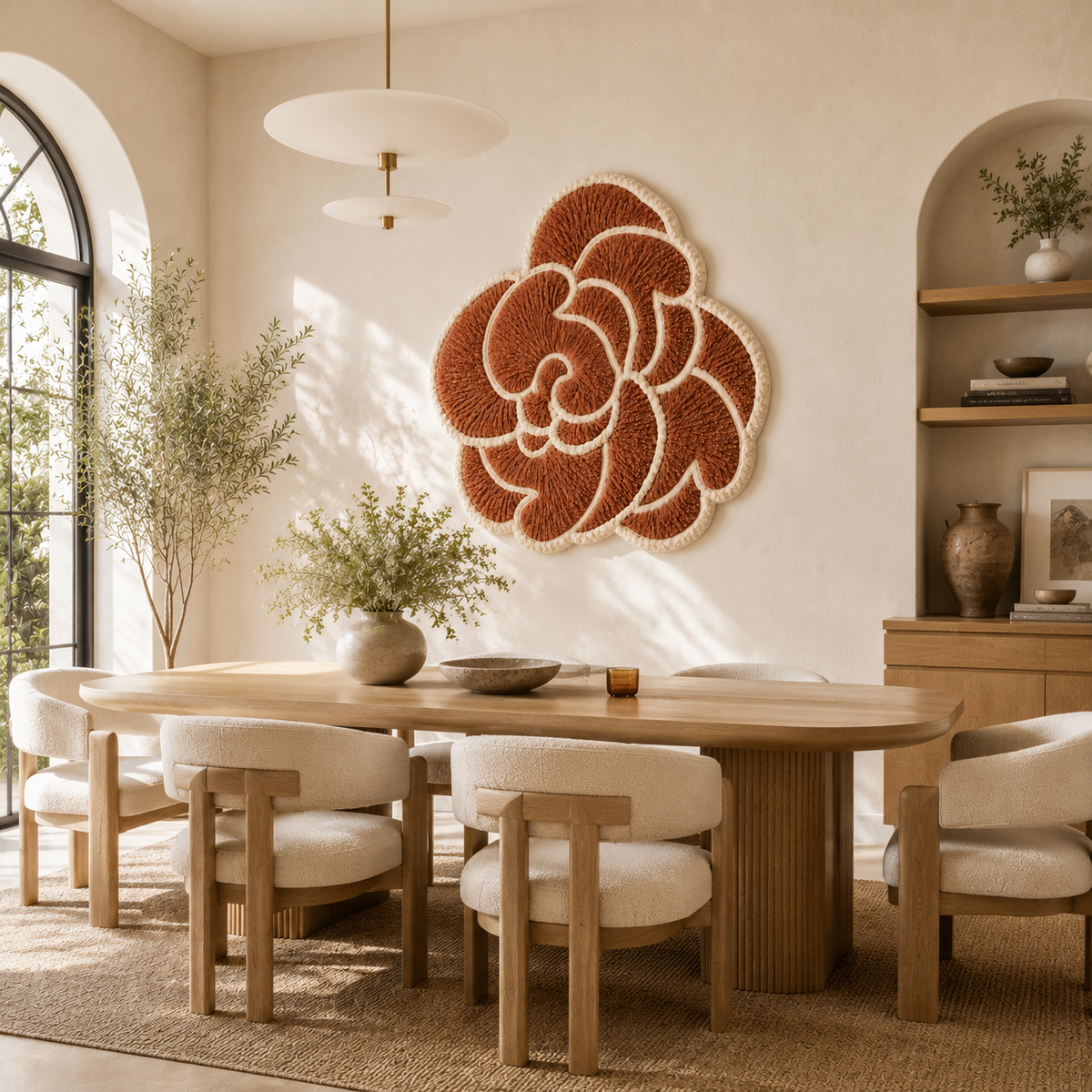 Spiral Rose wall art by Hewn Earth, a detailed metal wall sculpture with a spiral rose design in a natural finish.