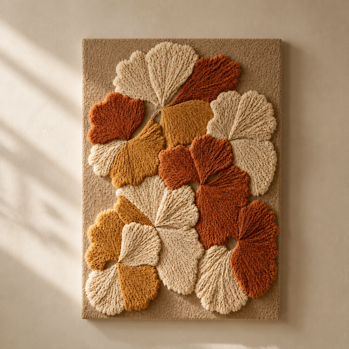 Hewn Earth Ginkgo Leaves Wall Art featuring detailed ginkgo leaf design on neutral background, ready to decorate interior walls.