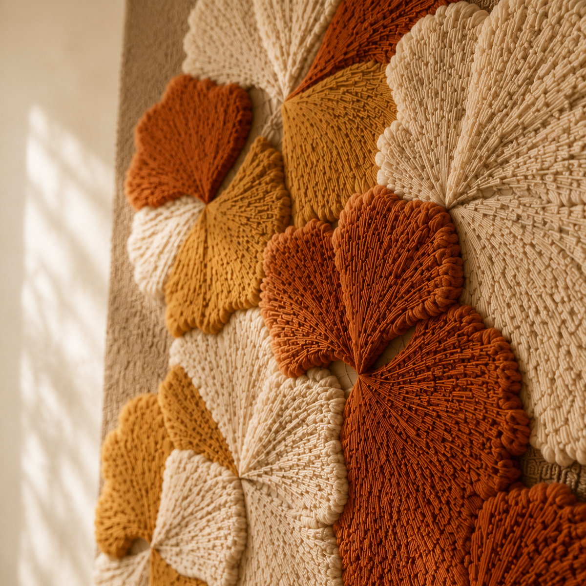 Hewn Earth Ginkgo Leaves wall art featuring detailed illustrations of ginkgo leaves on a neutral background.