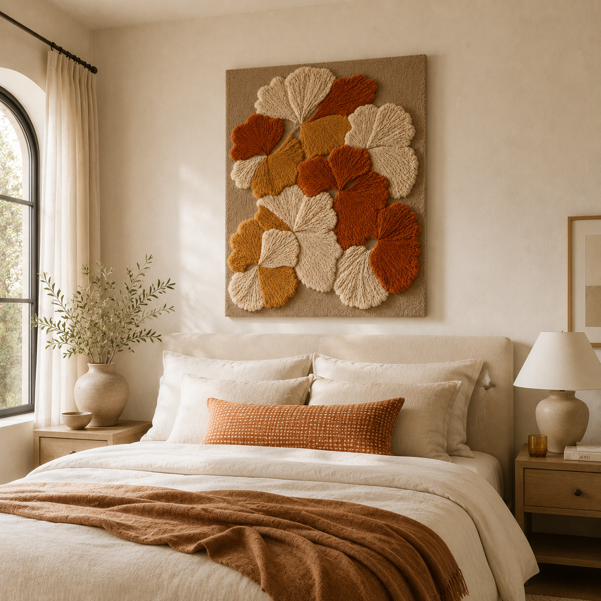 Hewn Earth Ginkgo Leaves wall art featuring detailed ginkgo leaf illustrations on a neutral background.