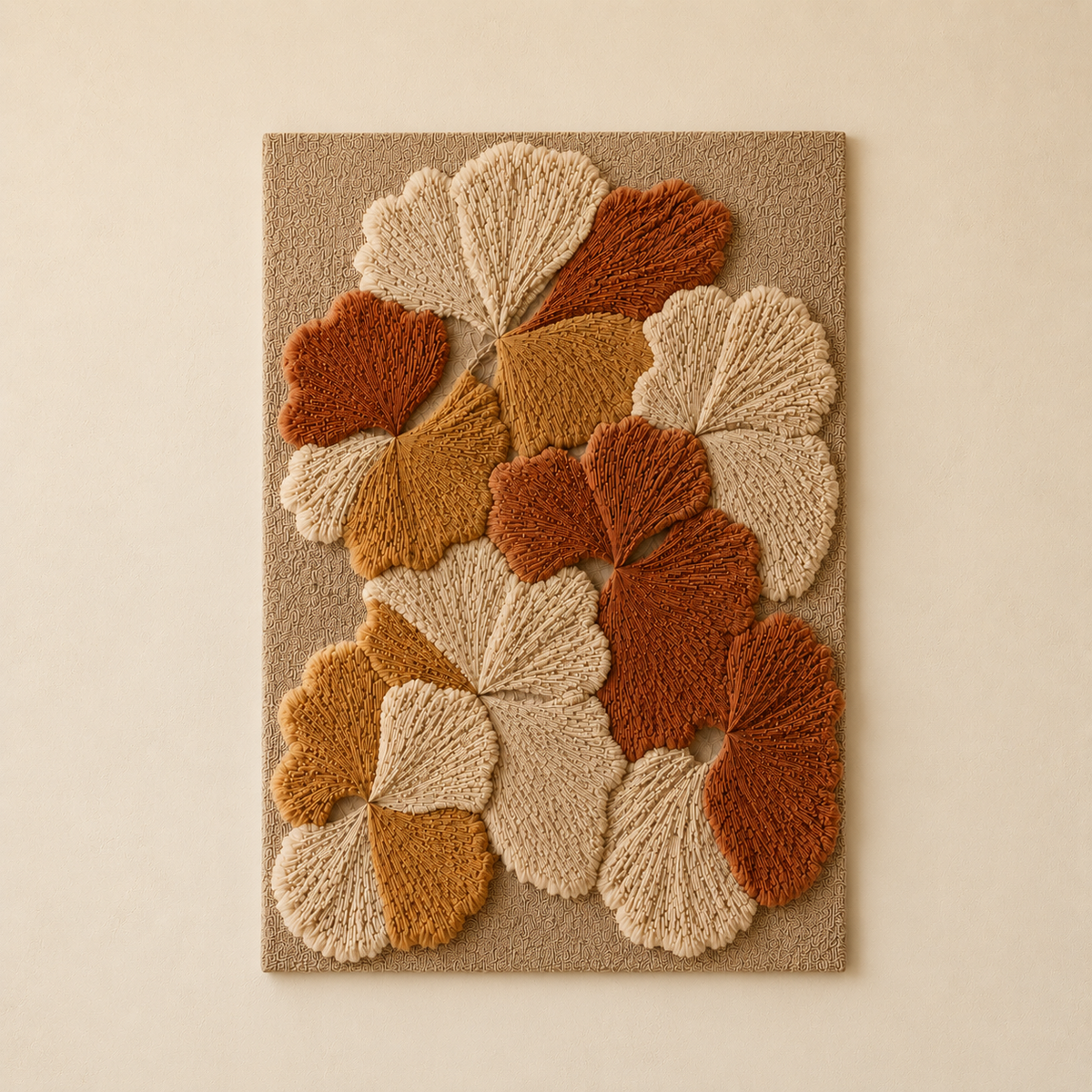 Hewn Earth Ginkgo Leaves wall art featuring detailed green ginkgo leaves on a neutral background for natural home decor.