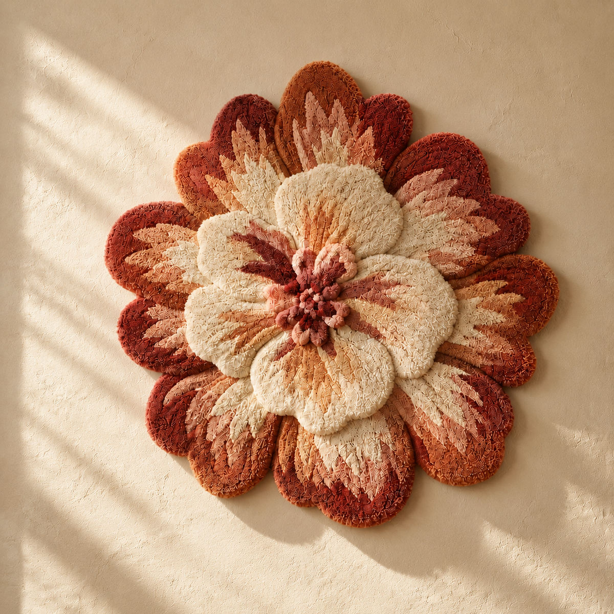 Layered rose bloom wall art by Hewn Earth featuring a detailed, multi-layered rose design on a neutral background.