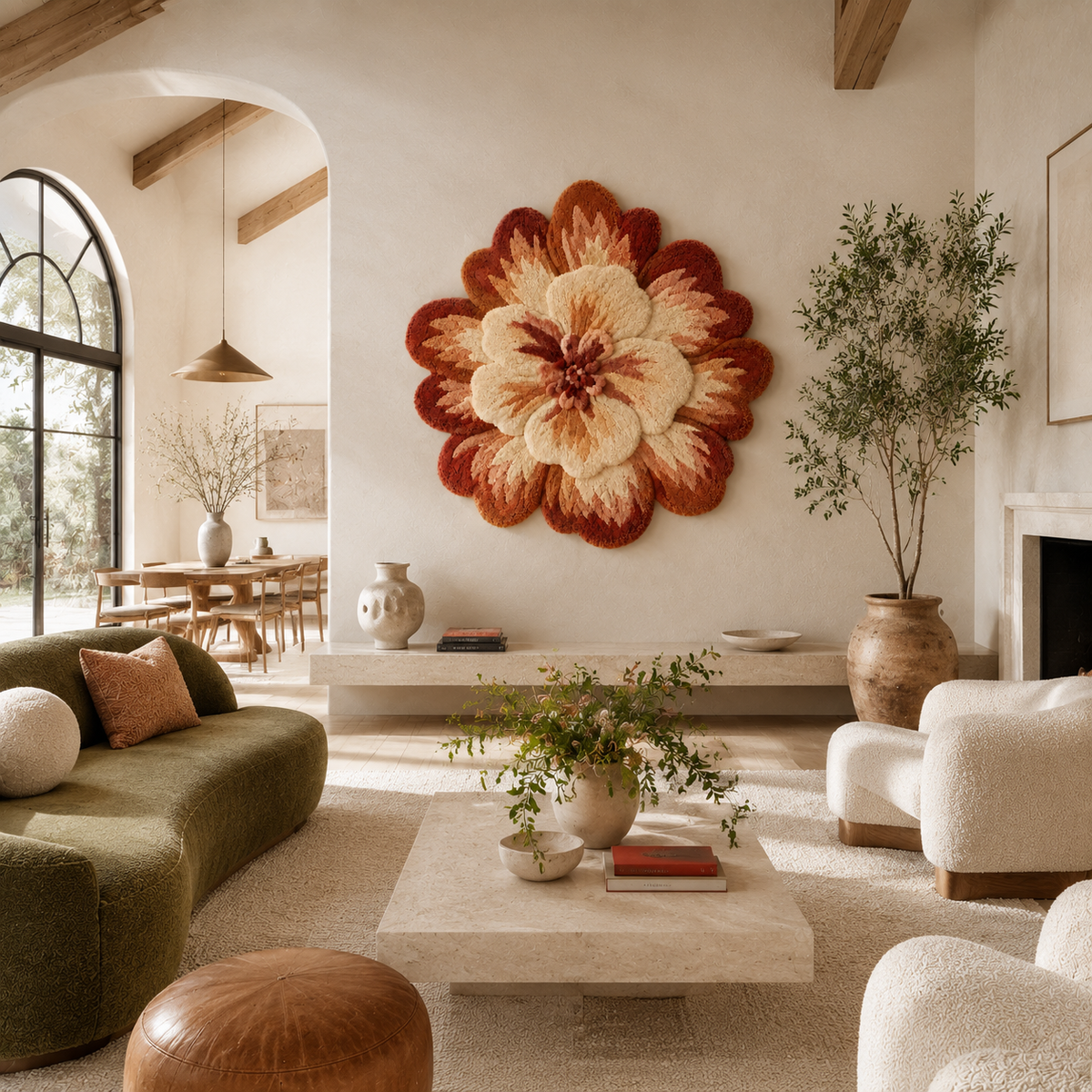 Hewn Earth layered rose bloom wall art with vibrant pink and green paper petals, showcasing intricate floral design.