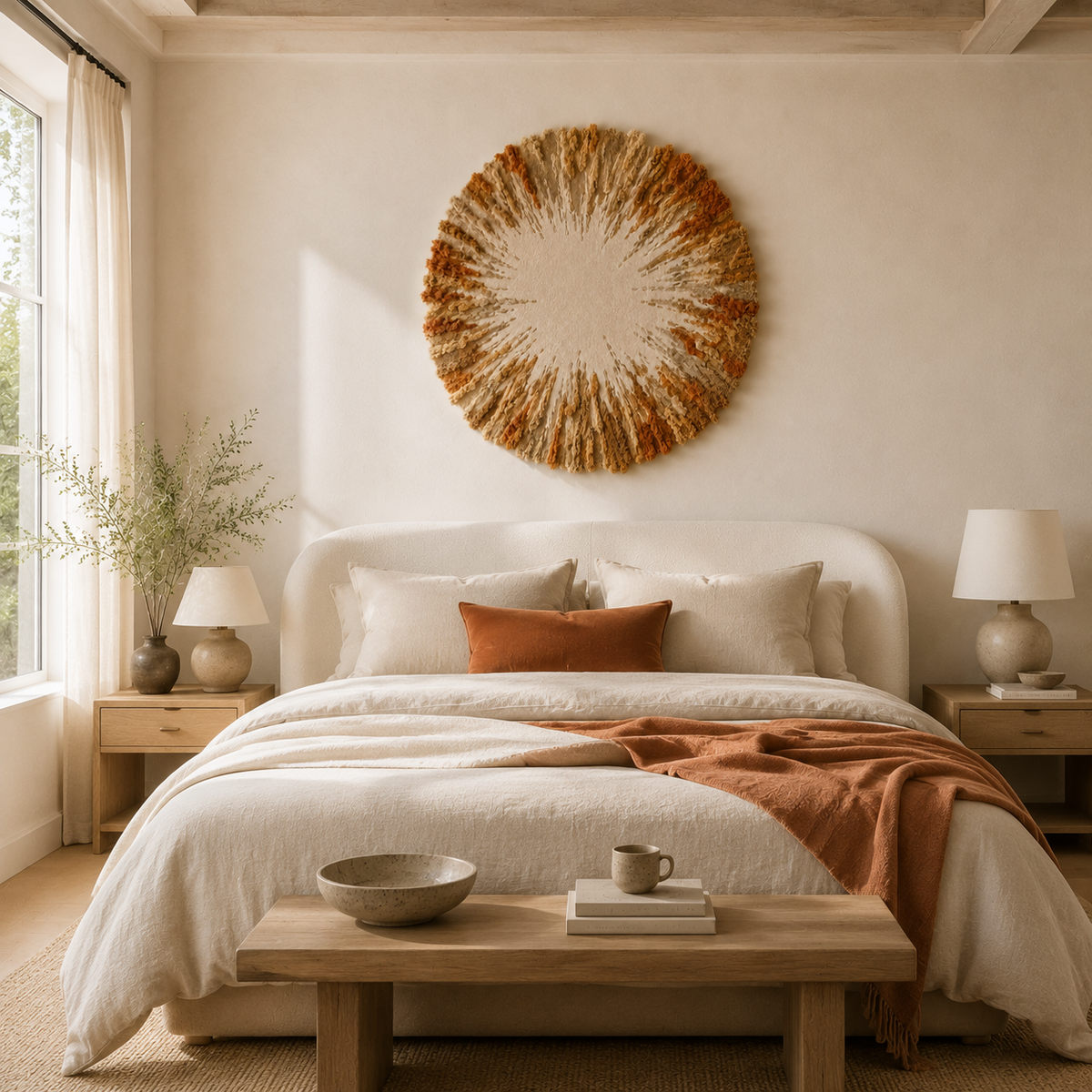 Sage Sunburst wall art by Hewn Earth featuring a vibrant, sun-inspired design with swirling sage green and yellow tones.