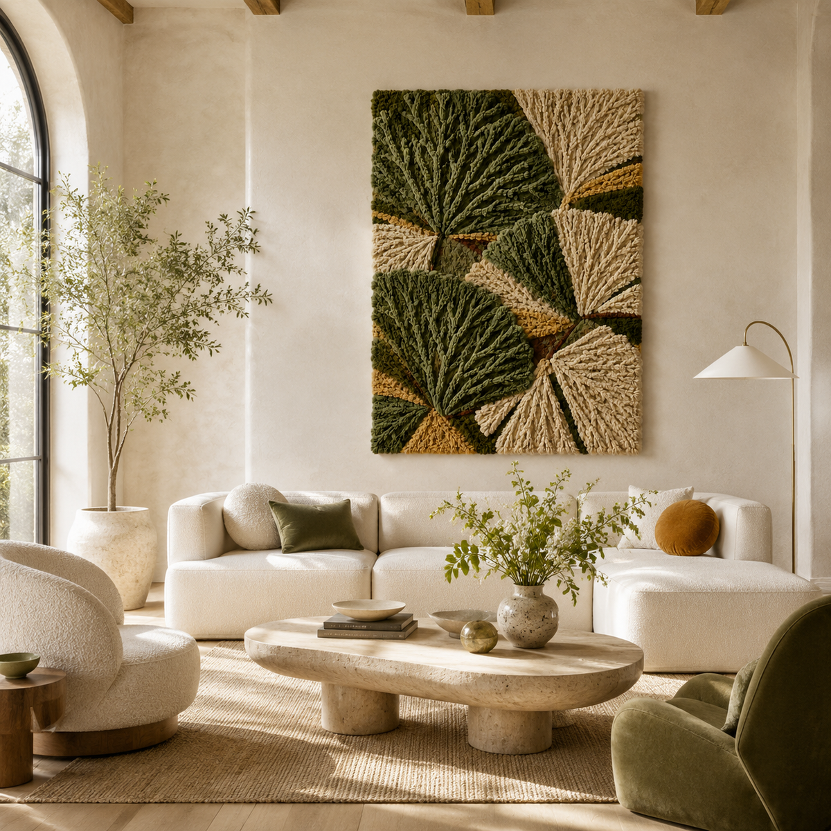 Hewn Earth Botanical Leaves wall art displaying vibrant green leaves on a natural background, ideal for botanical decor.