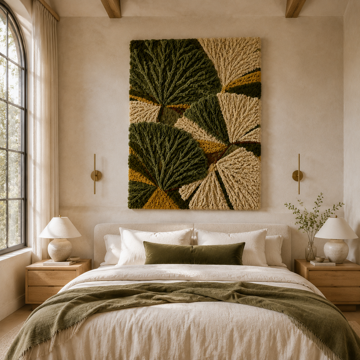 Hewn Earth Botanical Leaves wall art print featuring detailed green leaf illustrations on a neutral background.