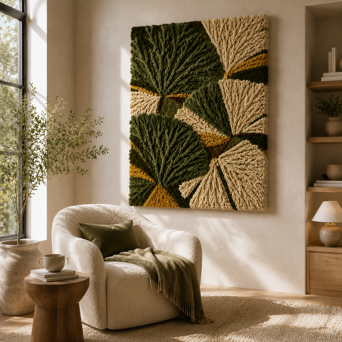 Botanical leaves wall art by Hewn Earth featuring detailed green leaf illustrations on a neutral background.