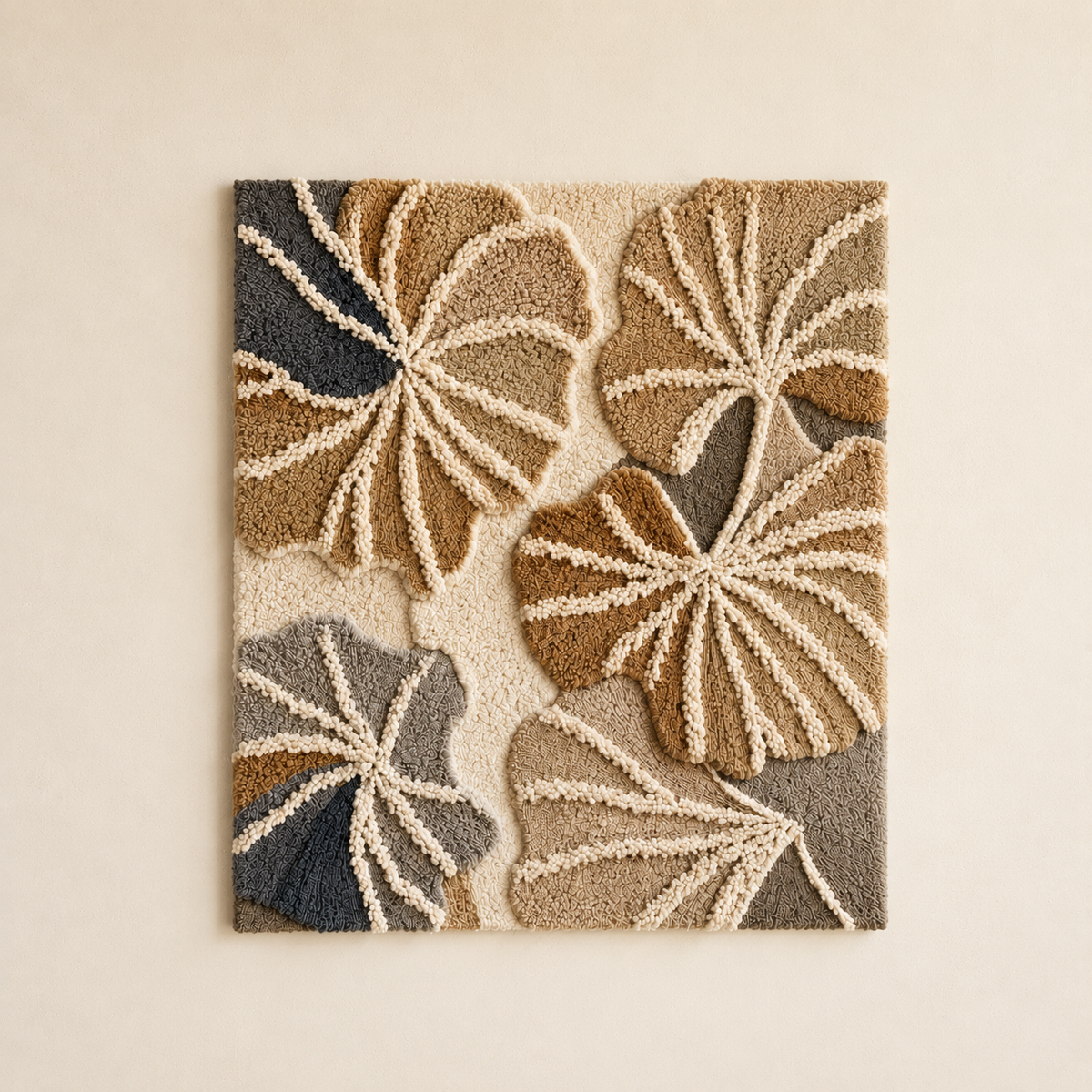 Neutral Ginkgo wall art by Hewn Earth featuring a minimalist ginkgo leaf design on a neutral background.
