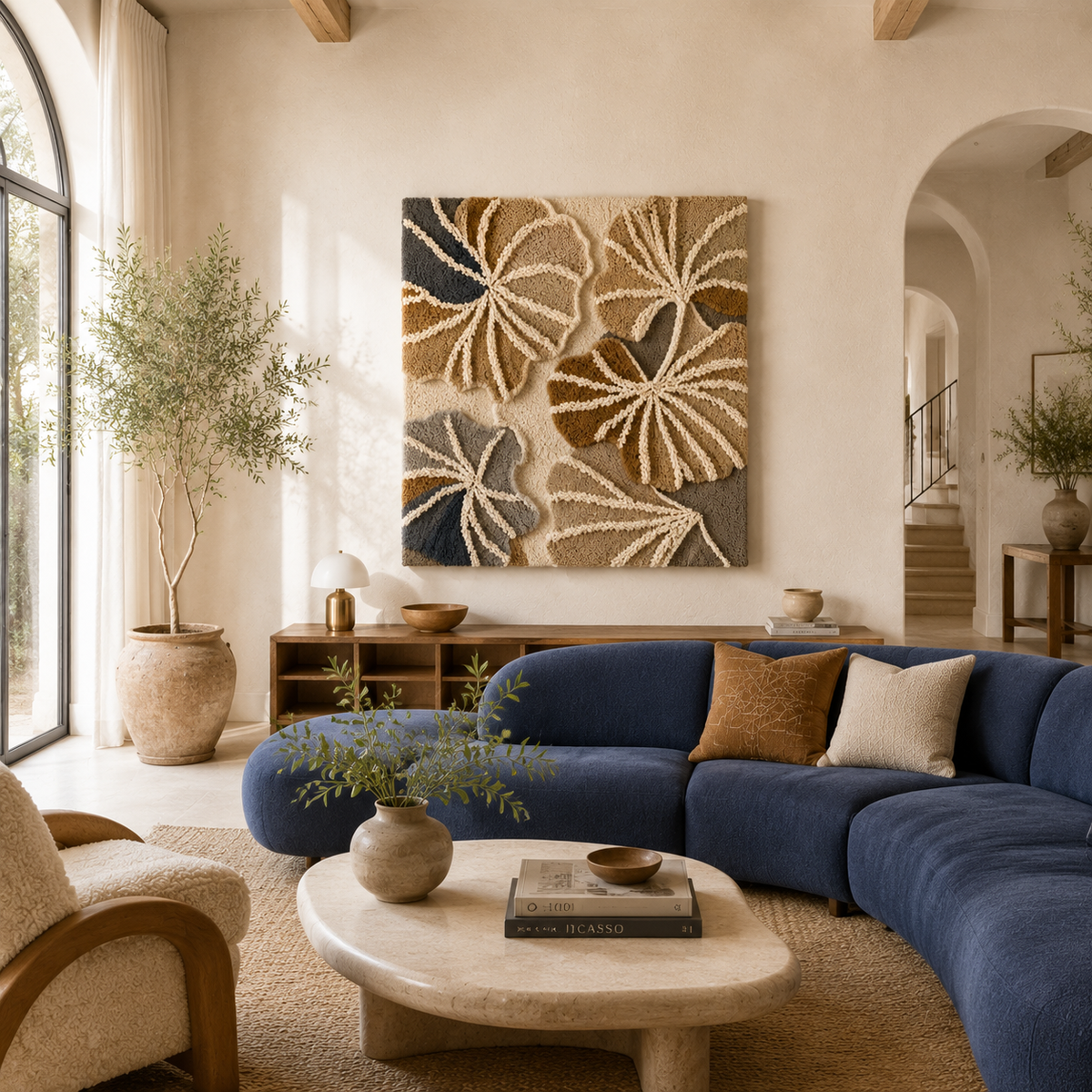 Neutral Ginkgo wall art by Hewn Earth featuring a detailed illustration of ginkgo leaves on a neutral background.