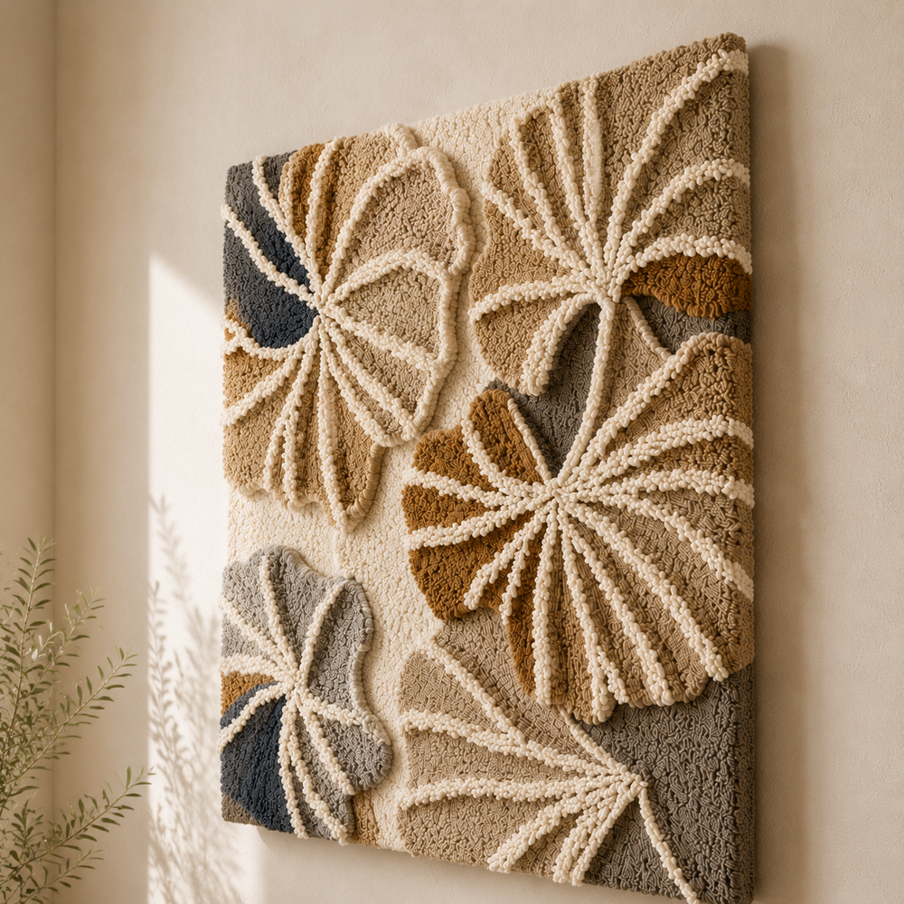 Neutral Ginkgo wall art by Hewn Earth featuring a minimalist ginkgo leaf design on a neutral background.