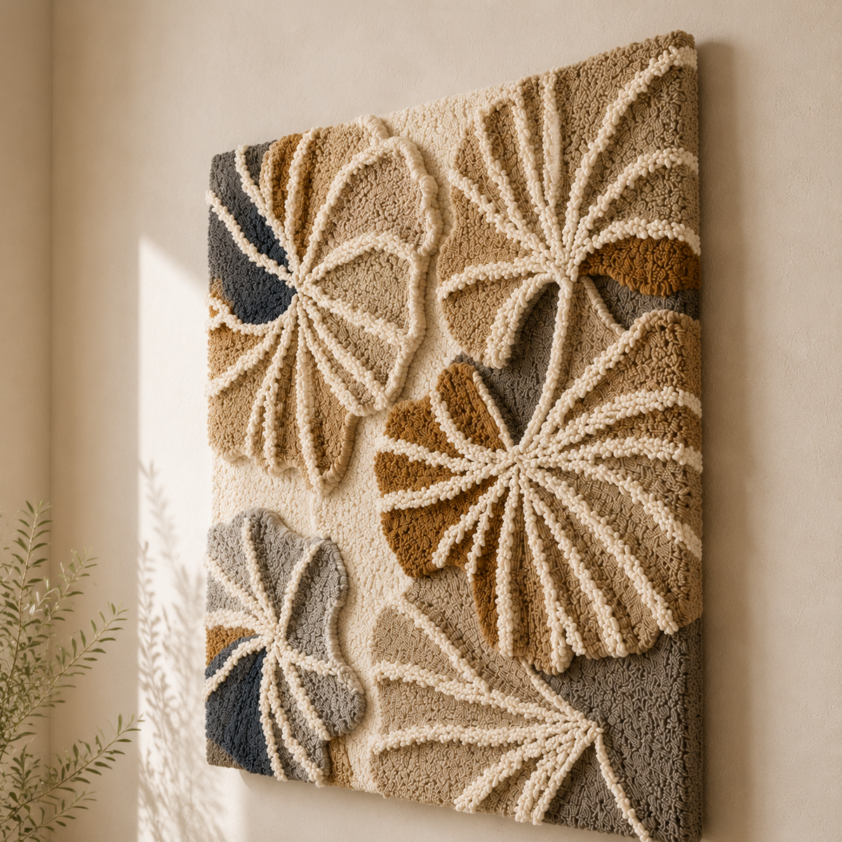 Neutral Ginkgo wall art by Hewn Earth featuring a minimalist ginkgo leaf design on a neutral background.