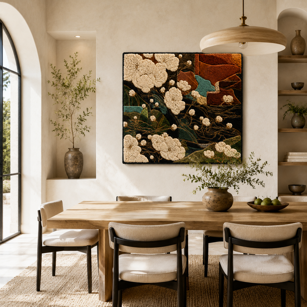 Hewn Earth Botanical Leaves wall art featuring detailed green leaf illustrations on a neutral background.