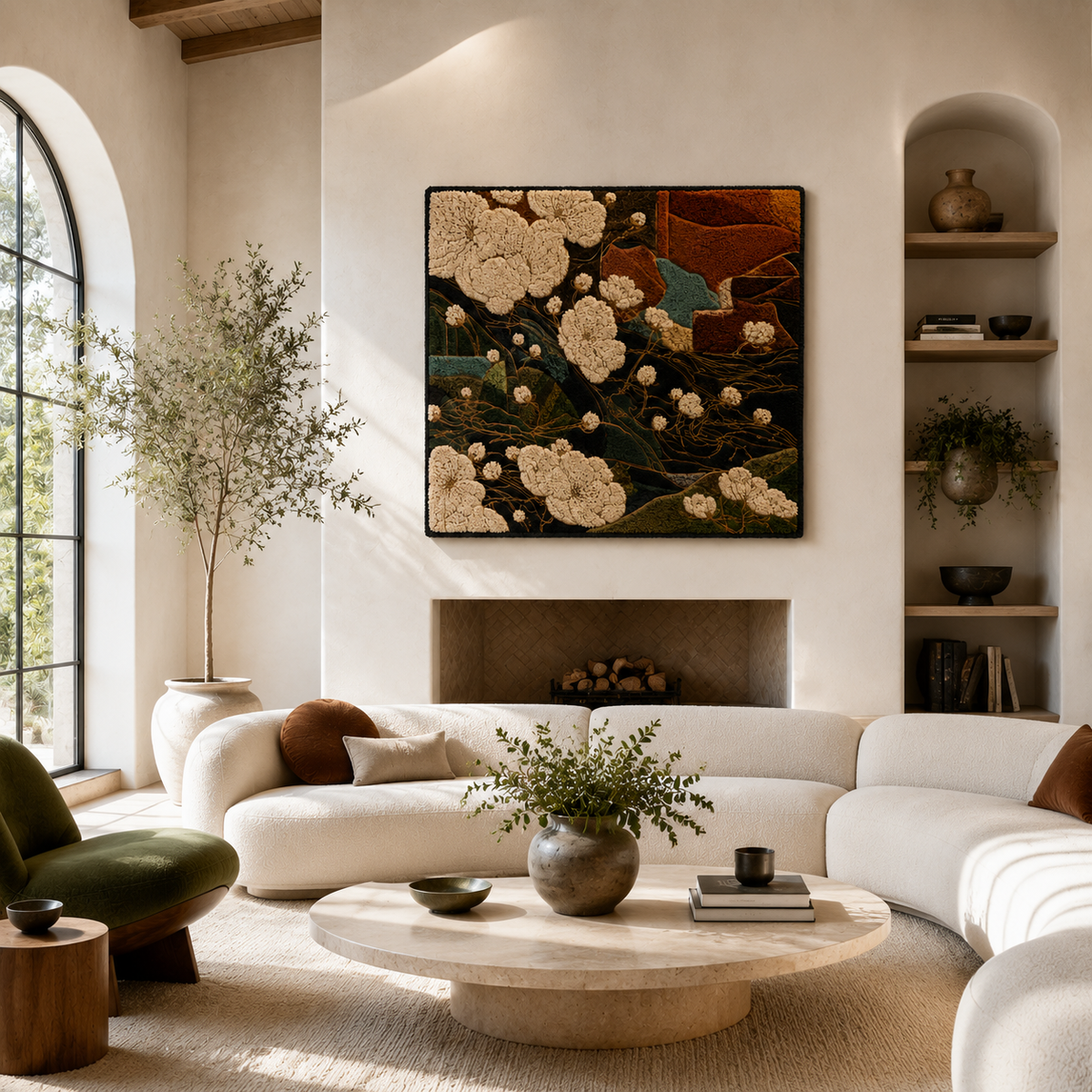 Hewn Earth Botanical Leaves wall art featuring detailed green leaves on a natural background.