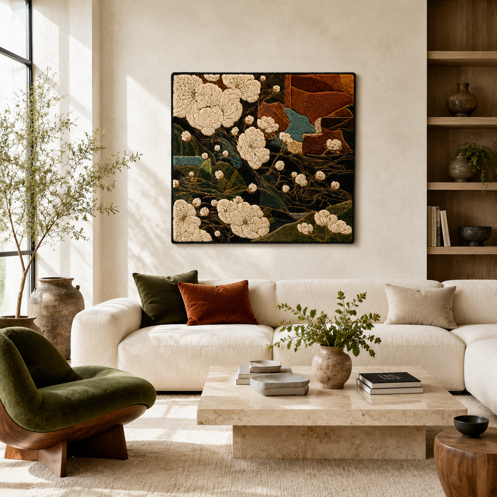 Hewn Earth Botanical Leaves wall art featuring vibrant green leaves on a neutral background, perfect for nature-inspired decor.