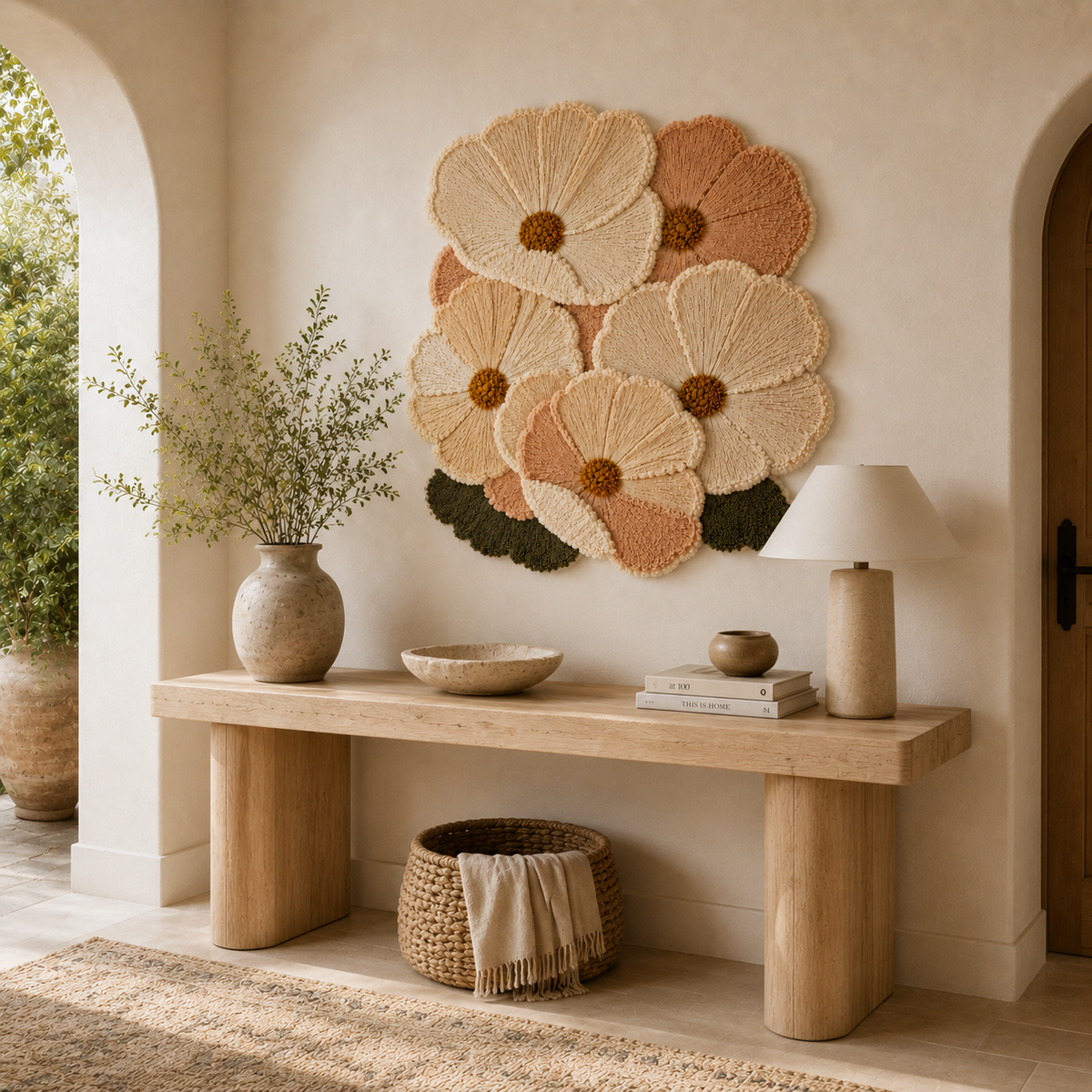 Cream Cosmos Cluster wall art by Hewn Earth, featuring a vibrant floral design on a neutral canvas.