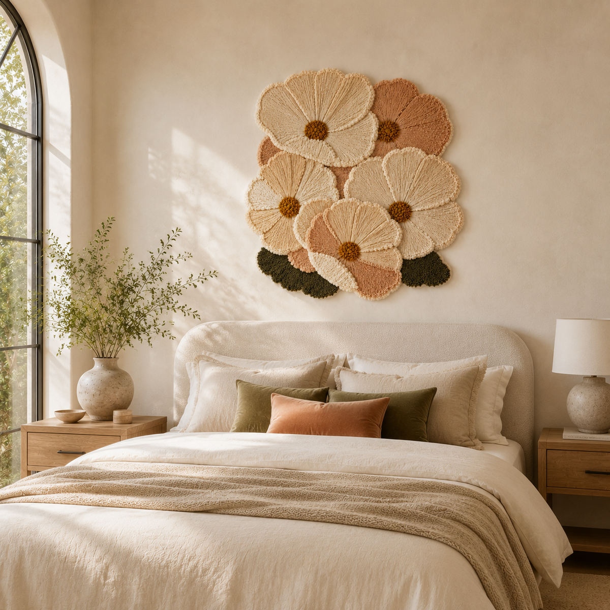 Cream Cosmos Cluster wall art by Hewn Earth featuring a vibrant floral design on a neutral background.