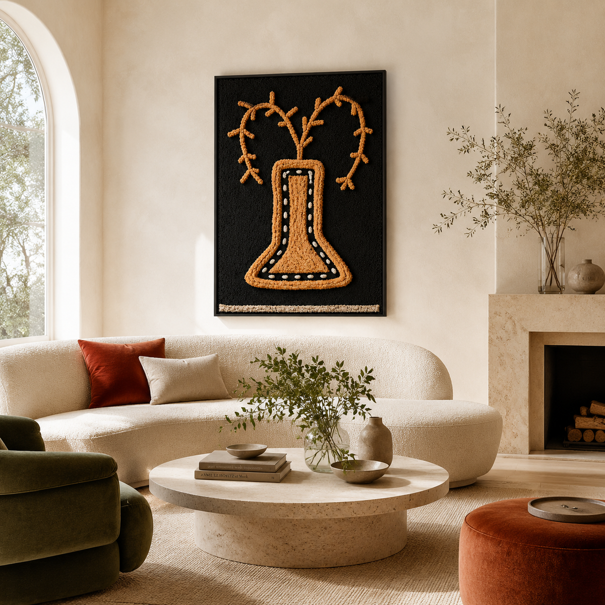 Hewn Earth Folk Vase Silhouette wall art featuring a delicate vase silhouette in a natural, minimalist design.