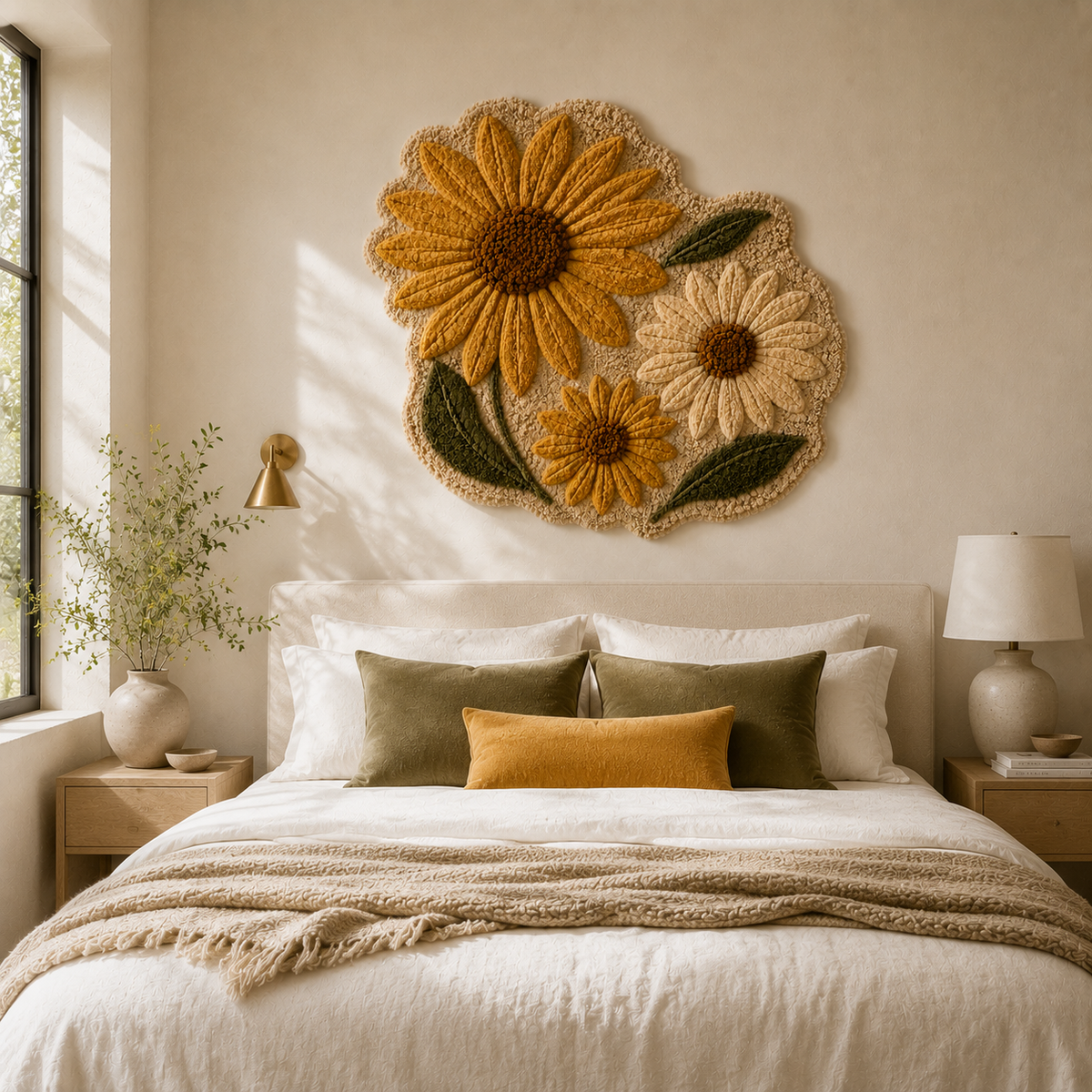 Hewn Earth sunflower wall art, HE-0024, vibrant yellow sunflower illustration on a neutral background for home decor.